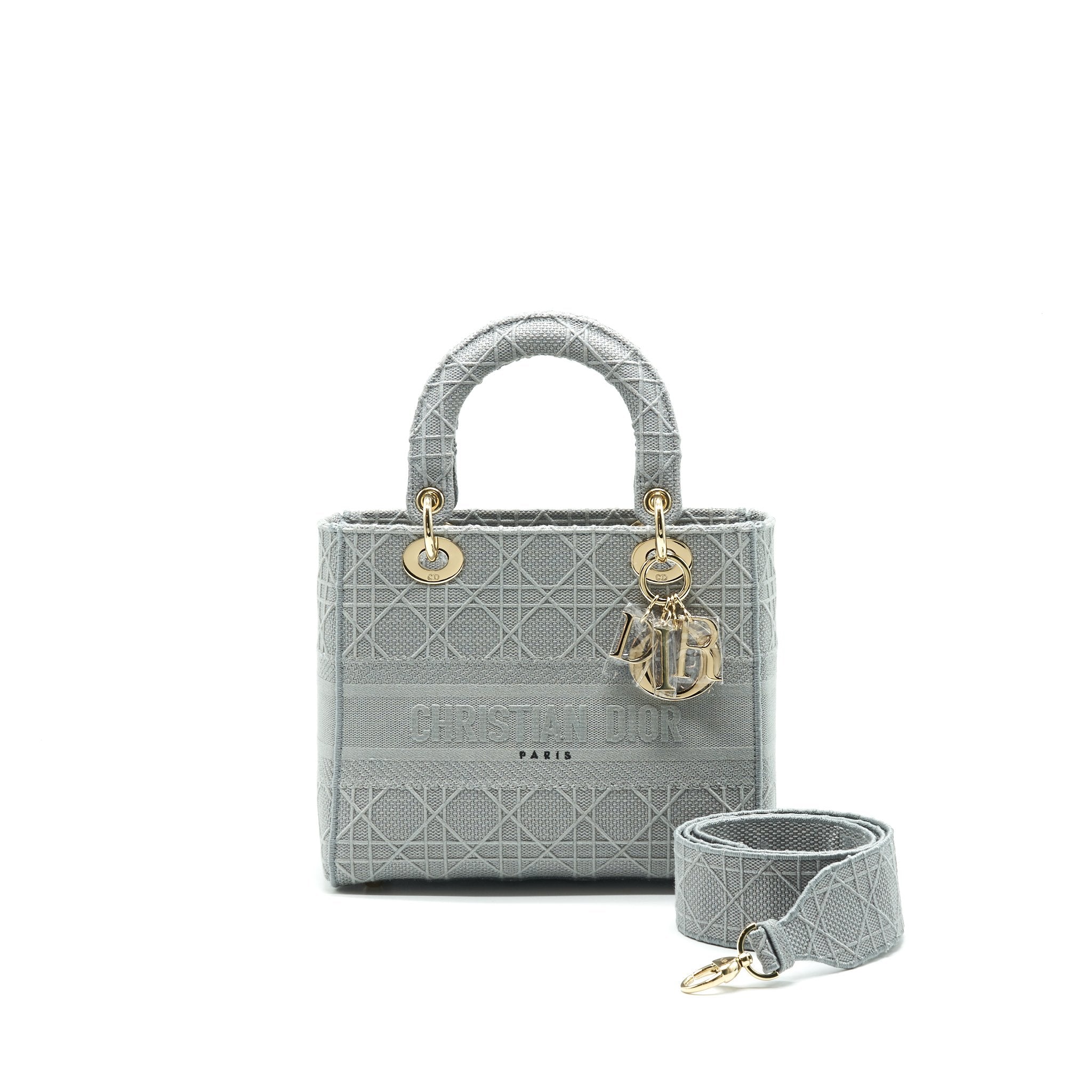 CHRISTIAN DIOR CANNAGE CANVAS MEDIUM LADY DIOR GREY