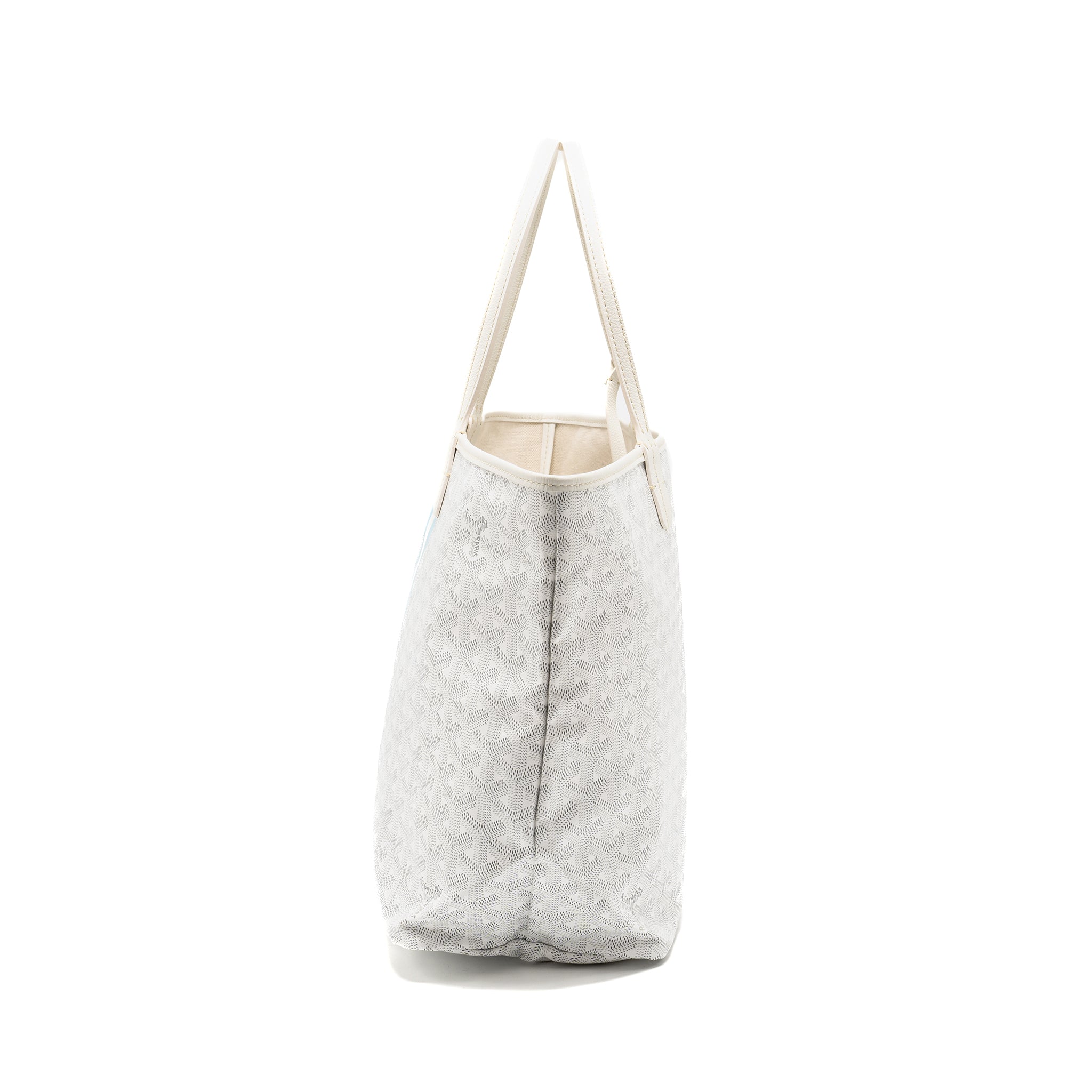 GOYARD SAINT LOUIS PM TOTE BAG LIMITED EDITION GOYARDLINE CANVAS WHITE/LIGHT BLUE SHW