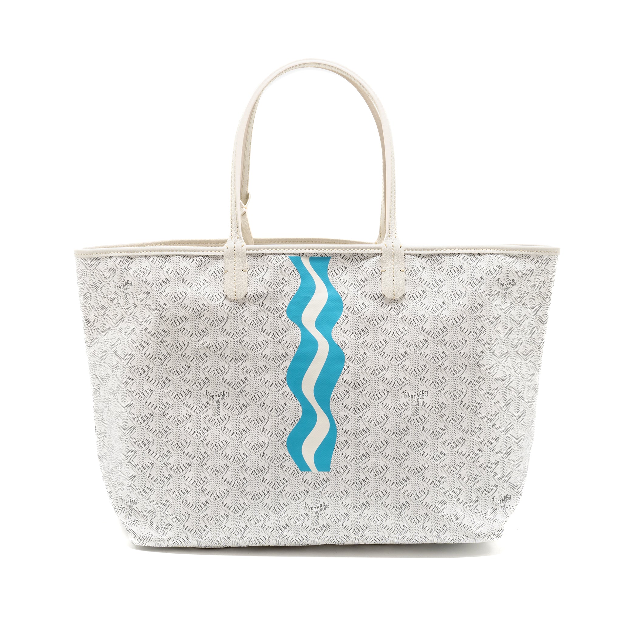 GOYARD SAINT LOUIS PM TOTE BAG LIMITED EDITION GOYARDLINE CANVAS WHITE/LIGHT BLUE SHW
