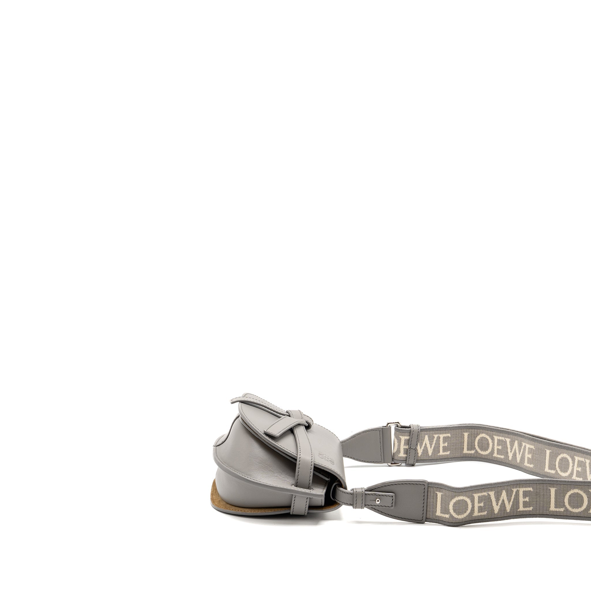 LOEWE MINI GATE DUAL BAG SOFT CALFSKIN WITH JACQUARD STRAP GREY SHW
