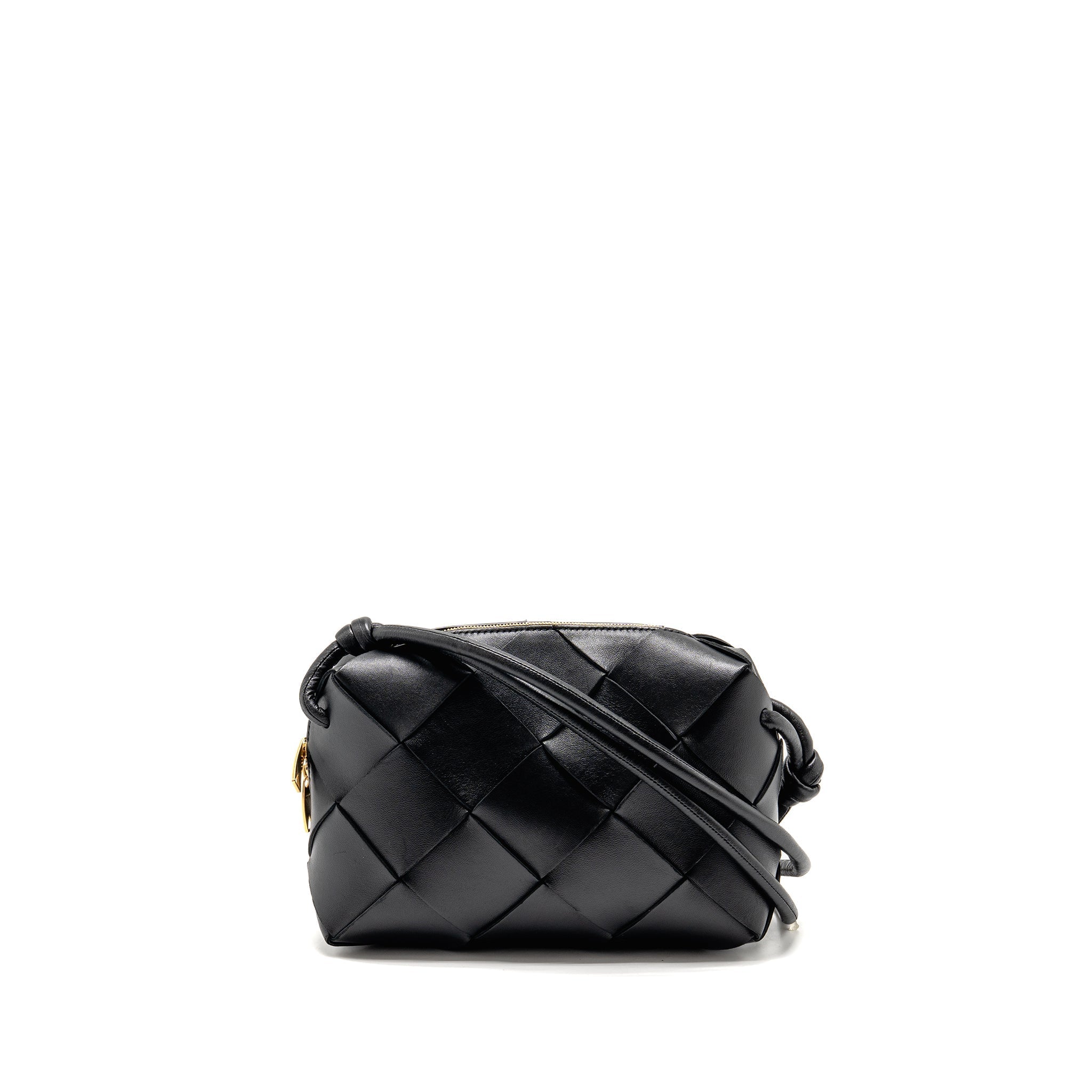 BOTTEGA VENETA CASSETTE CAMERA BAG SMOOTH INTRECCIO LEATHER BLACK GHW