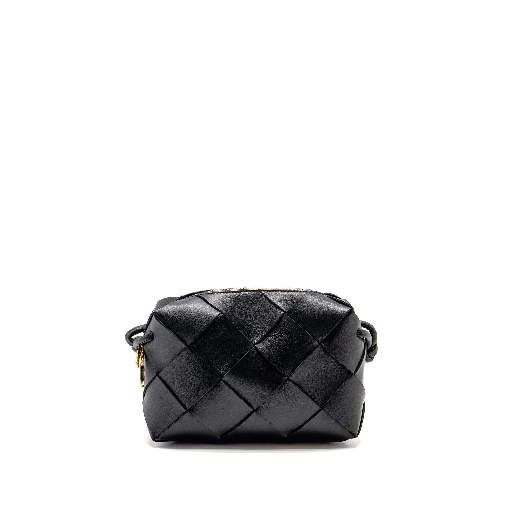 BOTTEGA VENETA CASSETTE CAMERA BAG SMOOTH INTRECCIO LEATHER BLACK GHW
