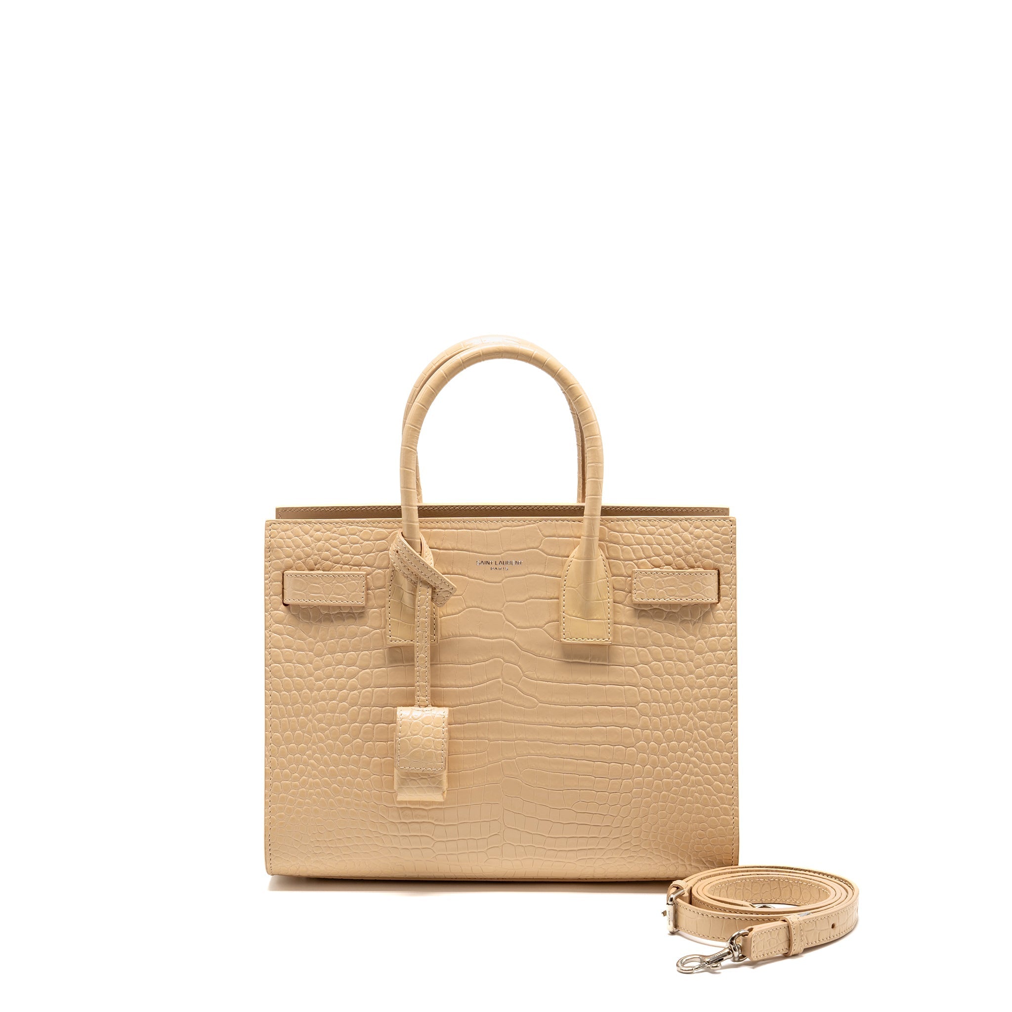 SAINT LAURENT SAC DE JOUR TOTE CROC EMBOSSED CALFSKIN BEIGE SHW