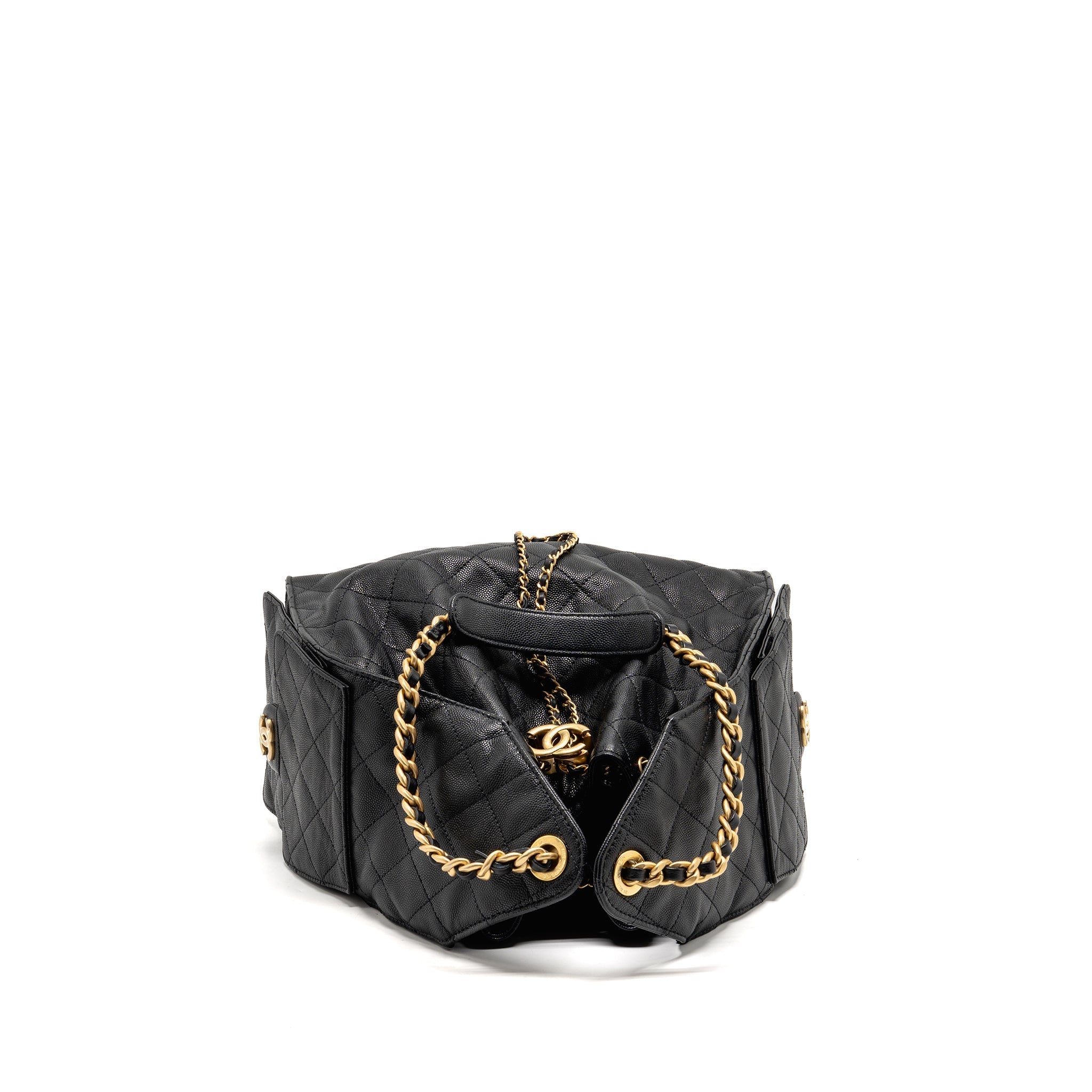 CHANEL 25 MEDIUM CAVIAR BLACK GHW (MICROCHIP)