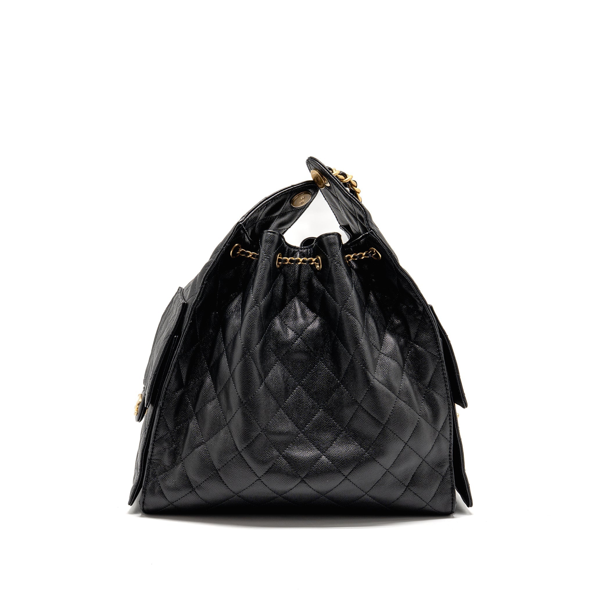 CHANEL 25 MEDIUM CAVIAR BLACK GHW (MICROCHIP)