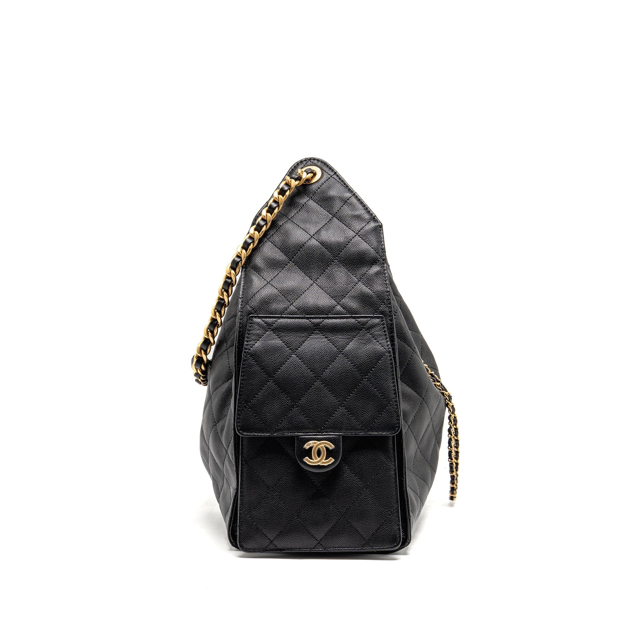 CHANEL 25 MEDIUM CAVIAR BLACK GHW (MICROCHIP)
