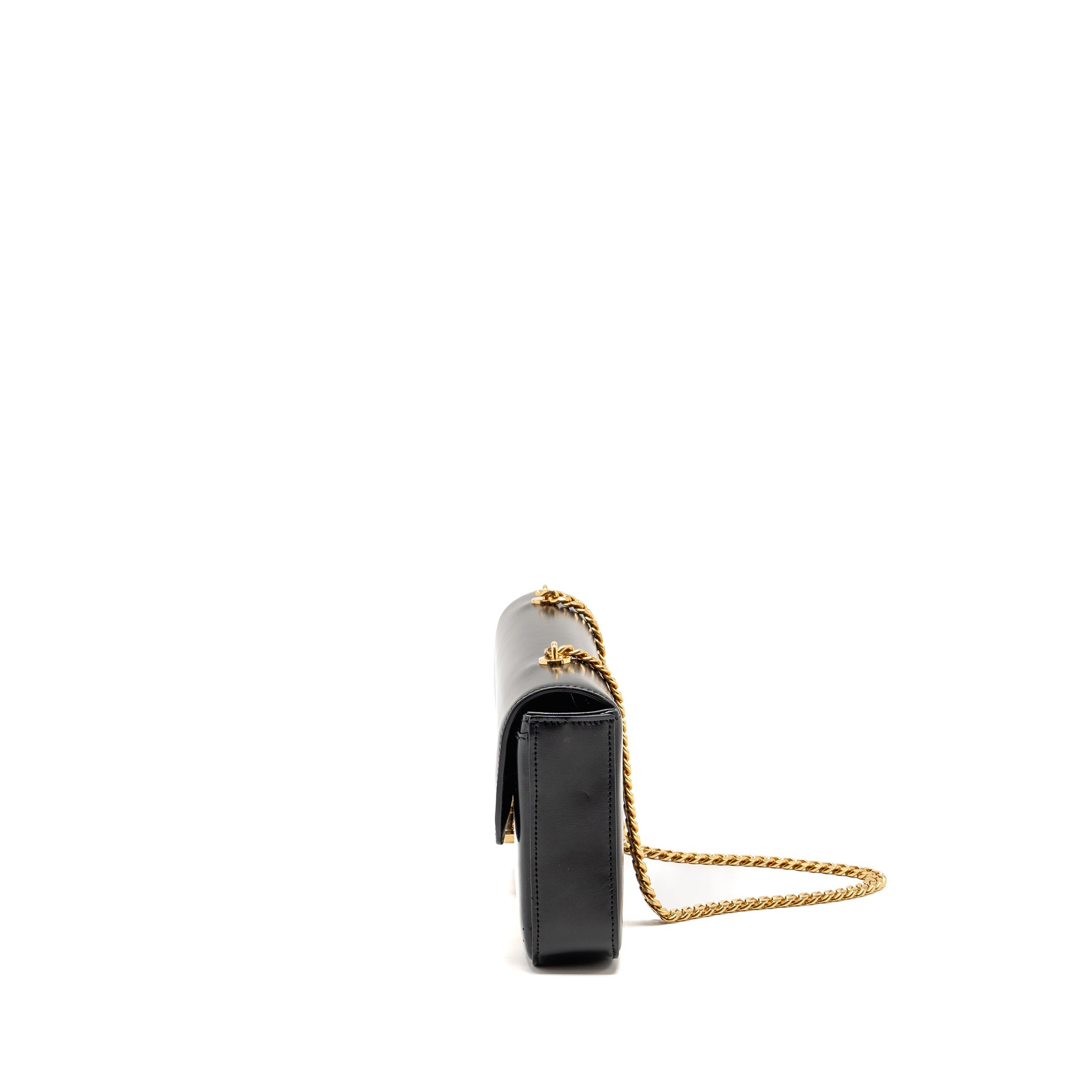 CELINE TRIOMPHE CLAUDE CHAIN SHOULDER BAG SHINY CALFSKIN BLACK GHW