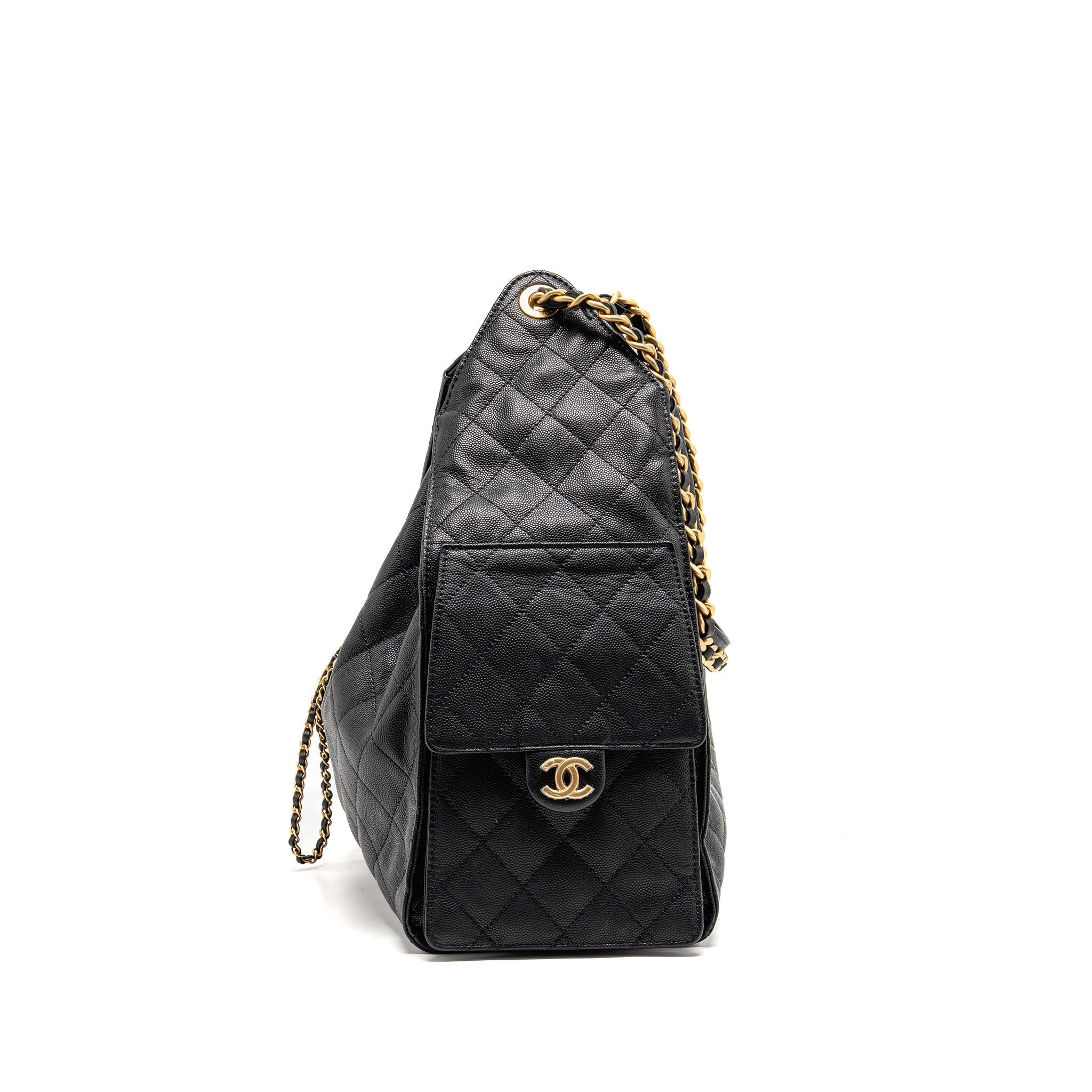 CHANEL 25 MEDIUM CAVIAR BLACK GHW (MICROCHIP)