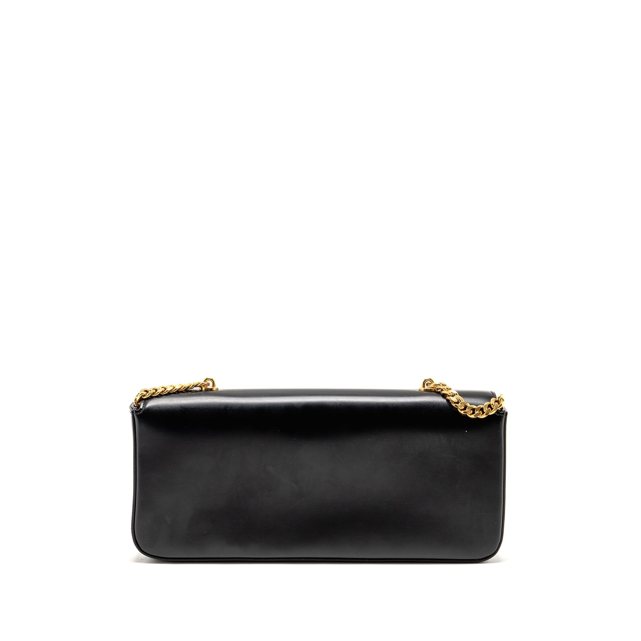 CELINE TRIOMPHE CLAUDE CHAIN SHOULDER BAG SHINY CALFSKIN BLACK GHW