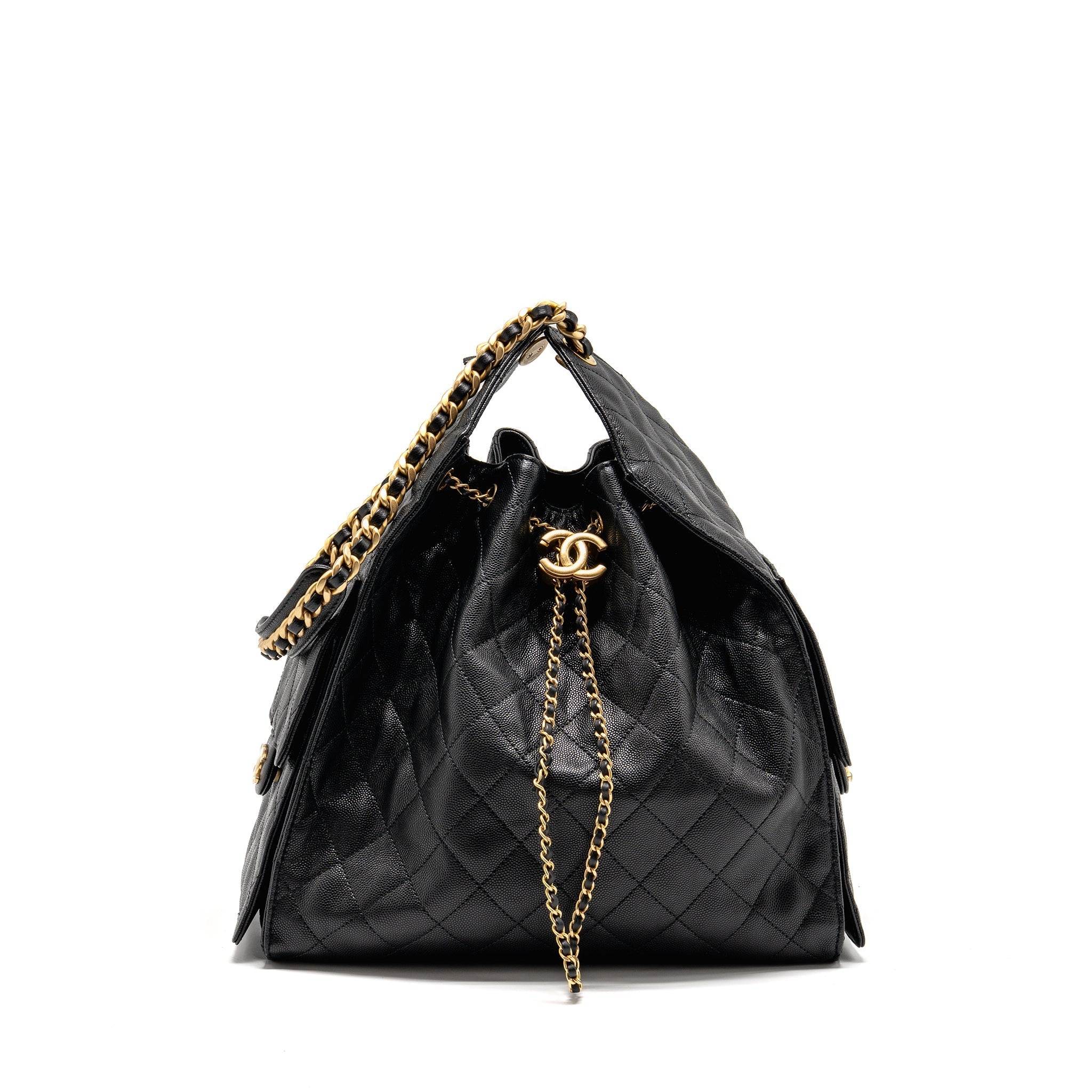 CHANEL 25 MEDIUM CAVIAR BLACK GHW (MICROCHIP)