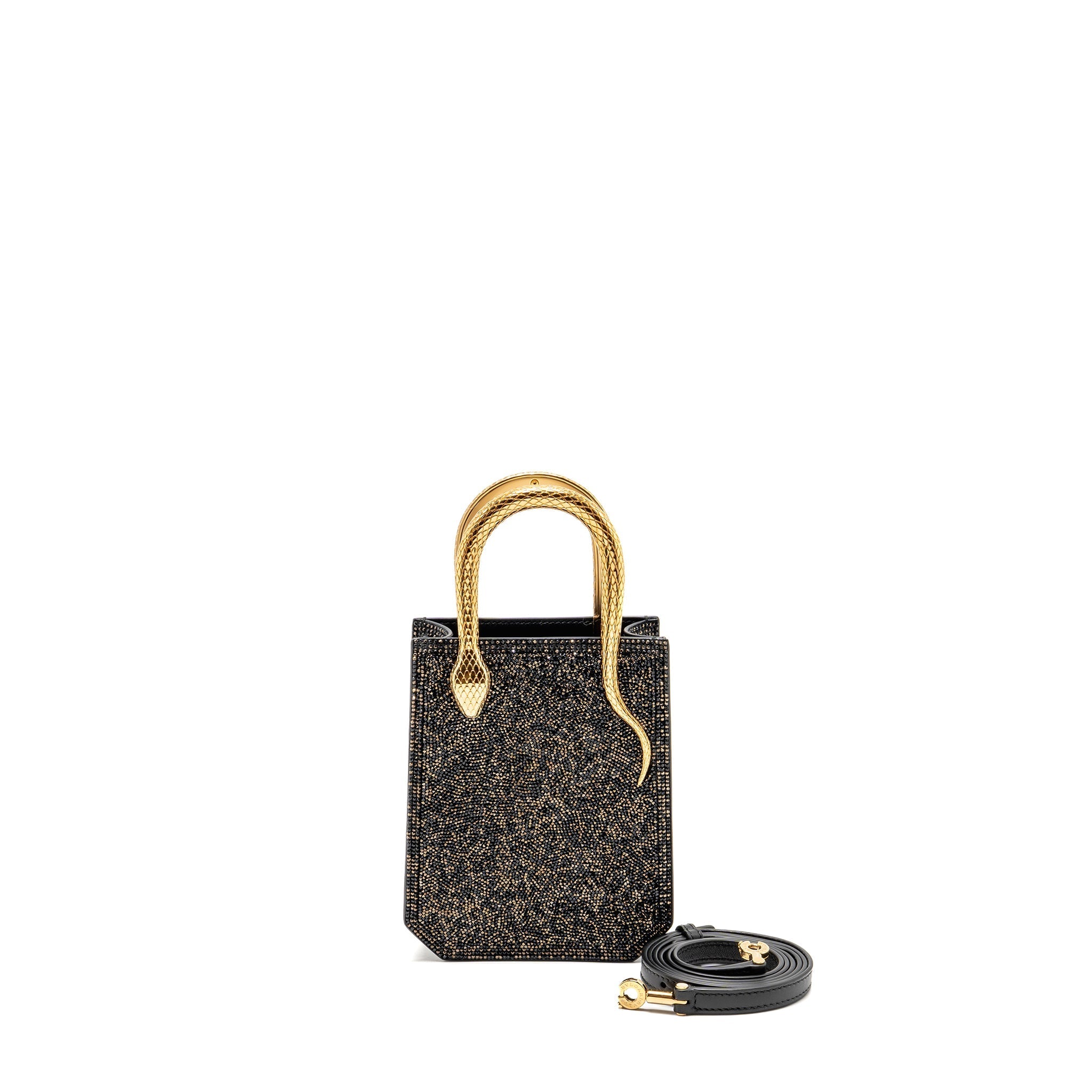 BVLGARI SERPENTINE MINI TOTE BAG CRYSTAL SPARKLE CALFSKIN ANTIQUE BRONZE/GOLD GHW
