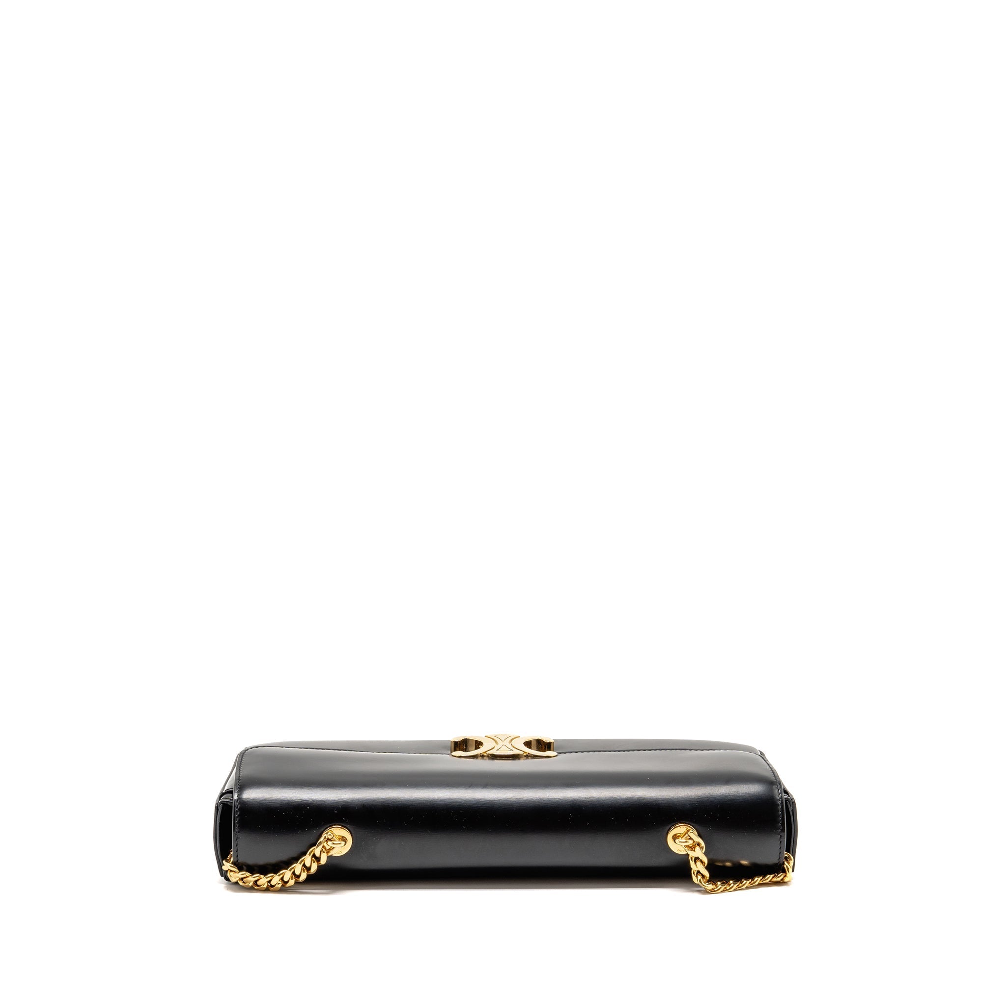 CELINE TRIOMPHE CLAUDE CHAIN SHOULDER BAG SHINY CALFSKIN BLACK GHW