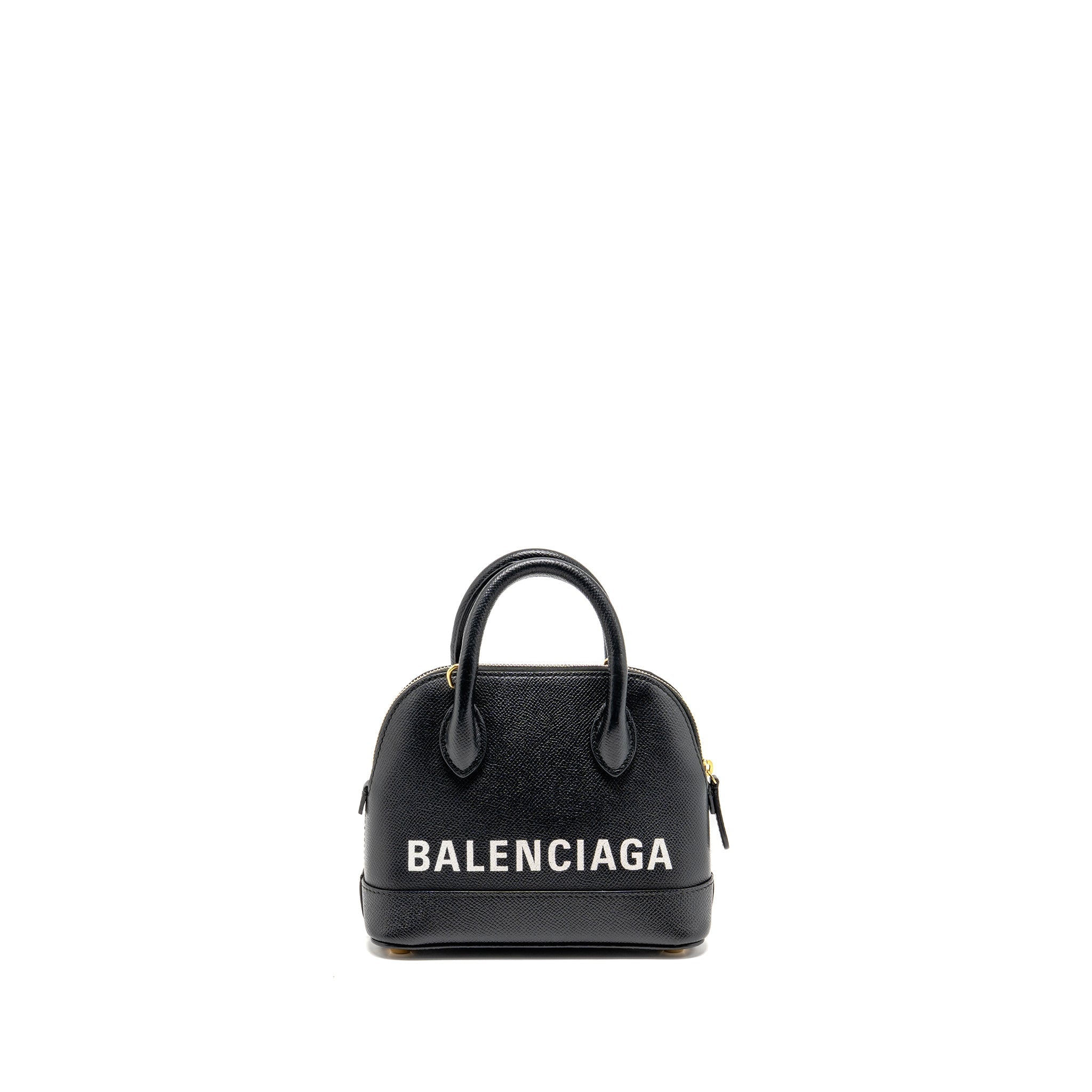 BALENCIAGA VILLE GRAFFITI TOP HANDLE BOWLING BAG XXS GRAINED CALFSKIN BLACK/WHITE GHW