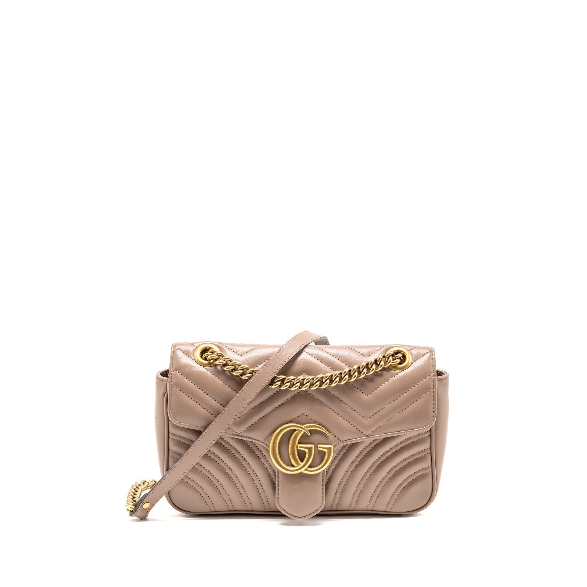GUCCI MEDIUM GG MARMONT SHOULDER BAG CALFSKIN DARK BEIGE GHW