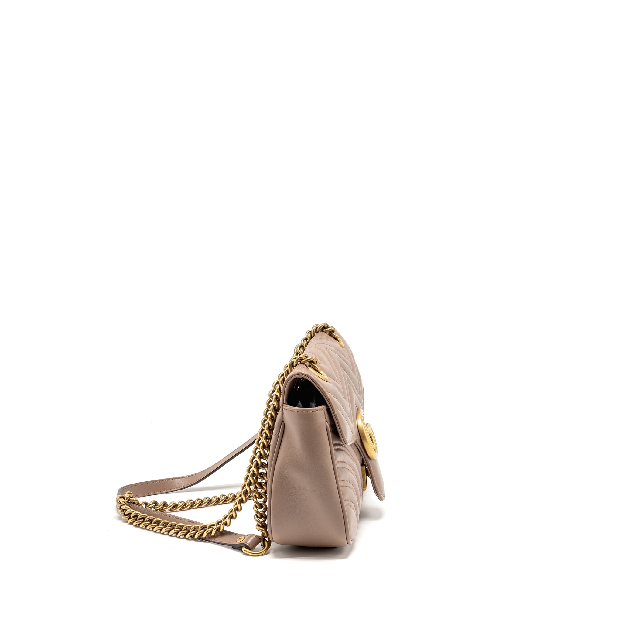 GUCCI MEDIUM GG MARMONT SHOULDER BAG CALFSKIN DARK BEIGE GHW
