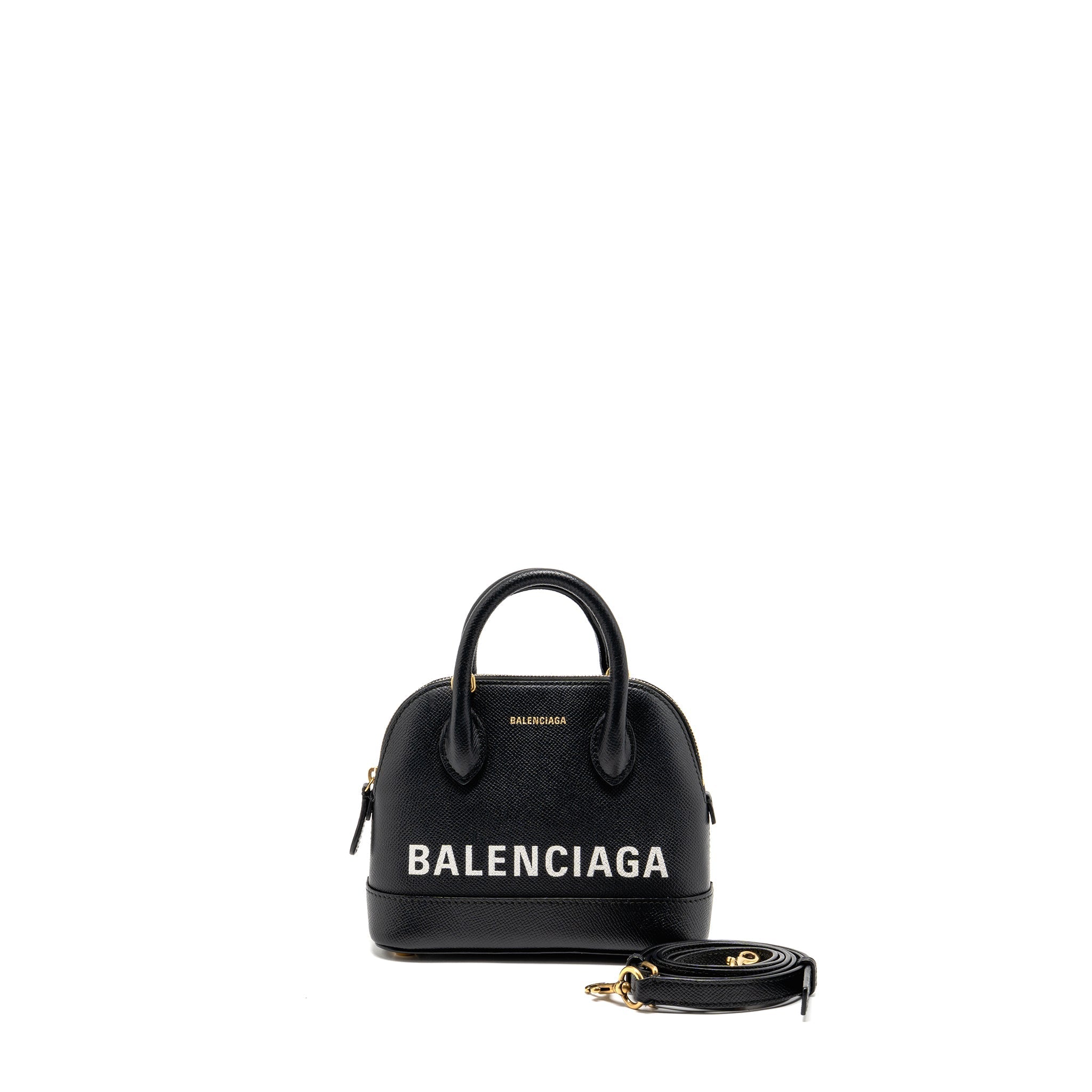 BALENCIAGA VILLE GRAFFITI TOP HANDLE BOWLING BAG XXS GRAINED CALFSKIN BLACK/WHITE GHW