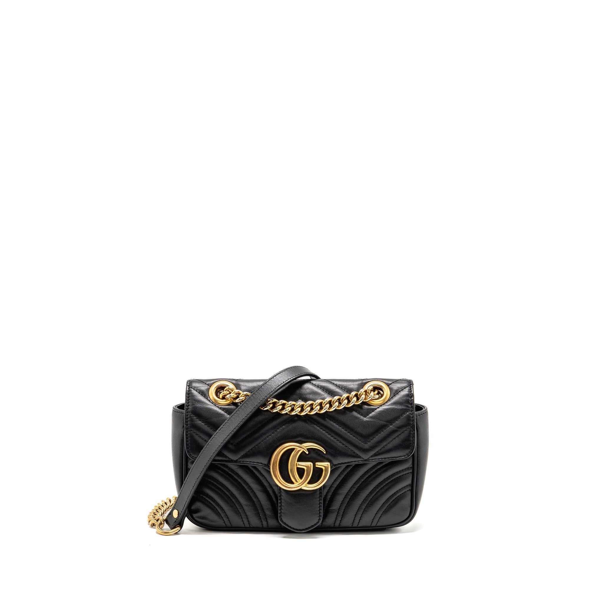 GUCCI SMALL GG MARMONT SHOULDER BAG CALFSKIN BLACK GHW