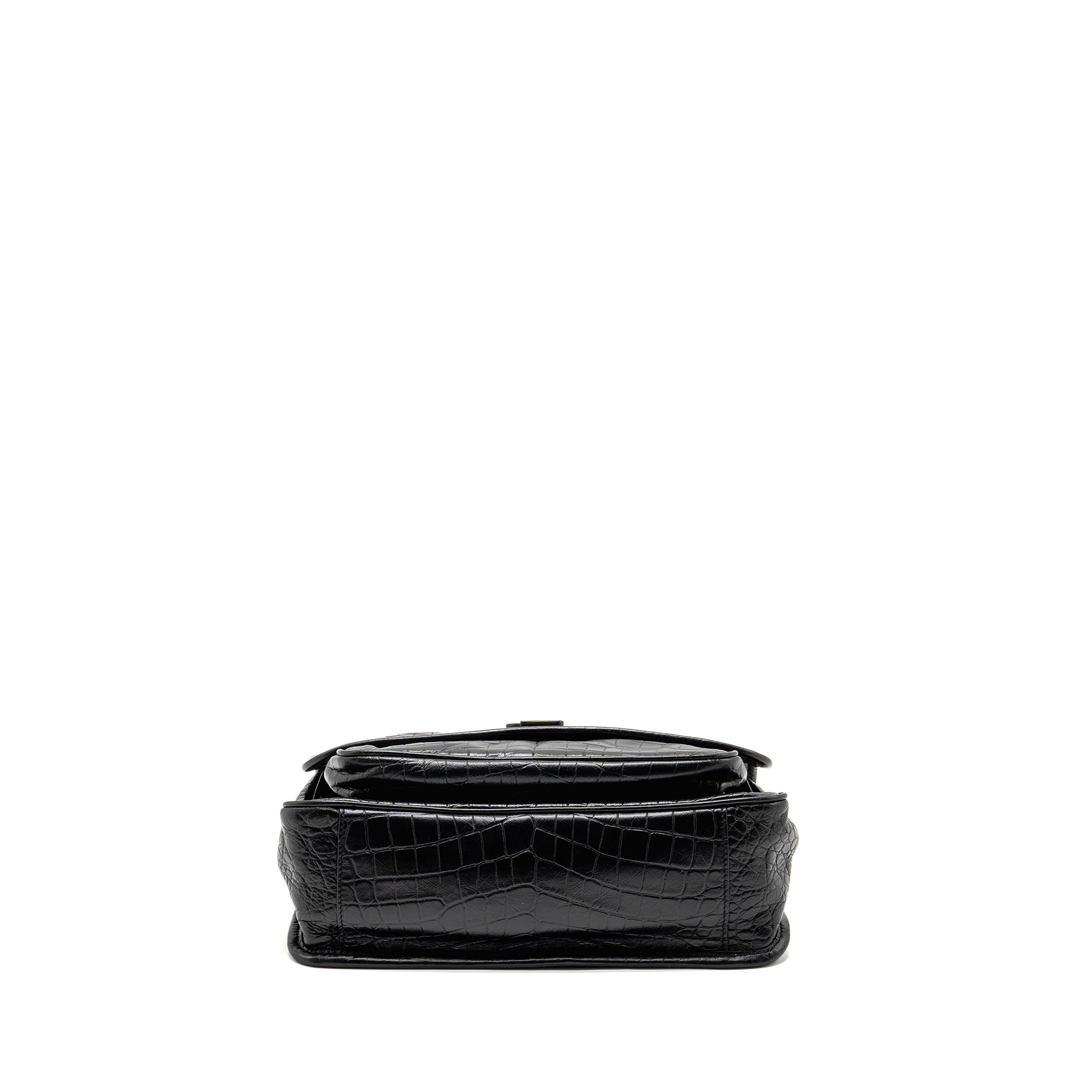 SAINT LAURENT / YSL MEDIUM NIKI BAG CROCODILE-EMBOSSED BLACK CALFSKIN BLACK HARDWARE