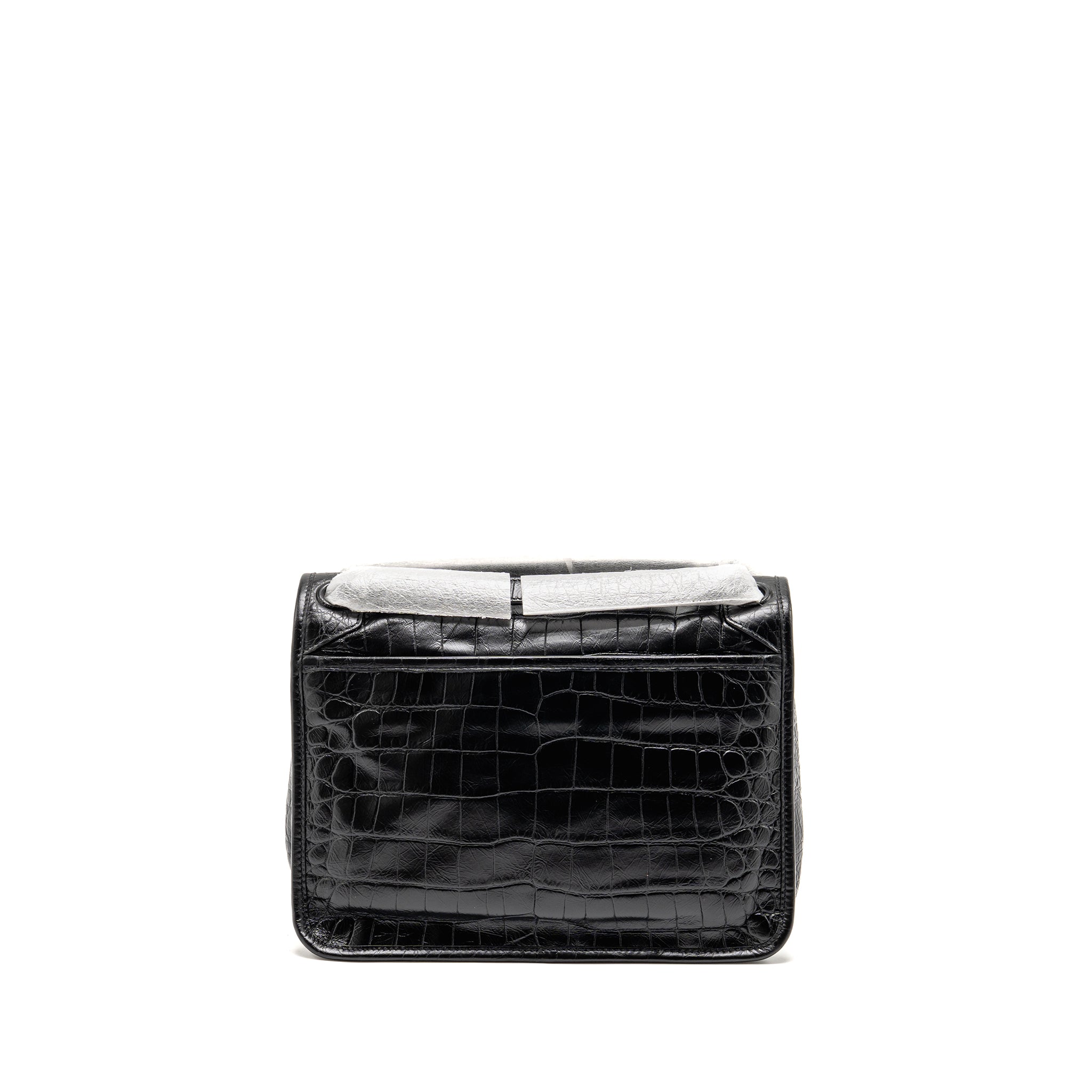 SAINT LAURENT / YSL MEDIUM NIKI BAG CROCODILE-EMBOSSED BLACK CALFSKIN BLACK HARDWARE