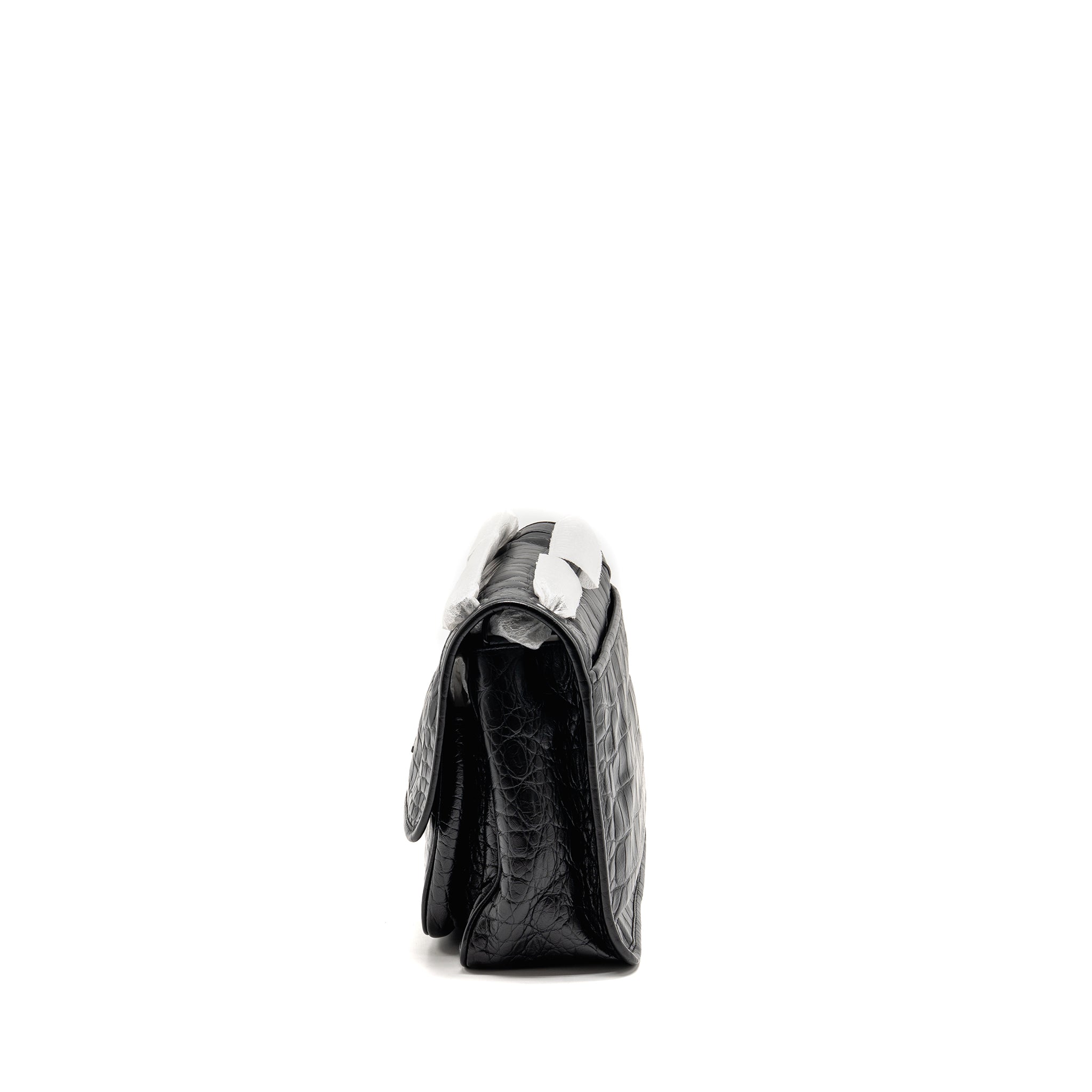 SAINT LAURENT / YSL MEDIUM NIKI BAG CROCODILE-EMBOSSED BLACK CALFSKIN BLACK HARDWARE