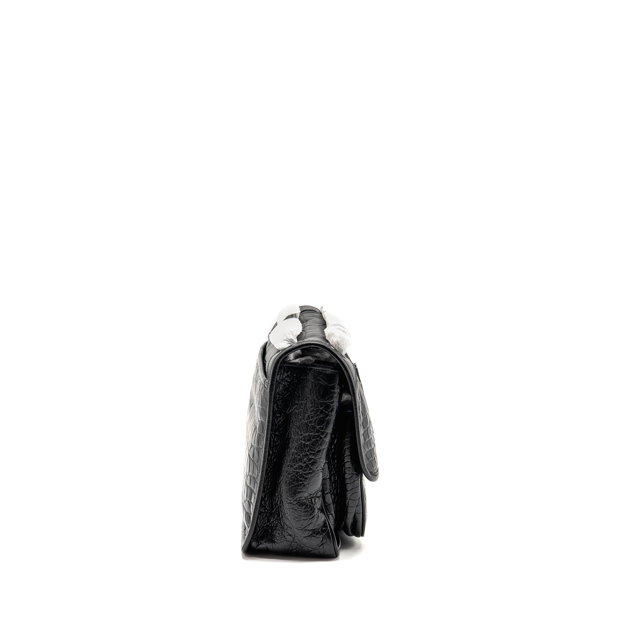SAINT LAURENT / YSL MEDIUM NIKI BAG CROCODILE-EMBOSSED BLACK CALFSKIN BLACK HARDWARE