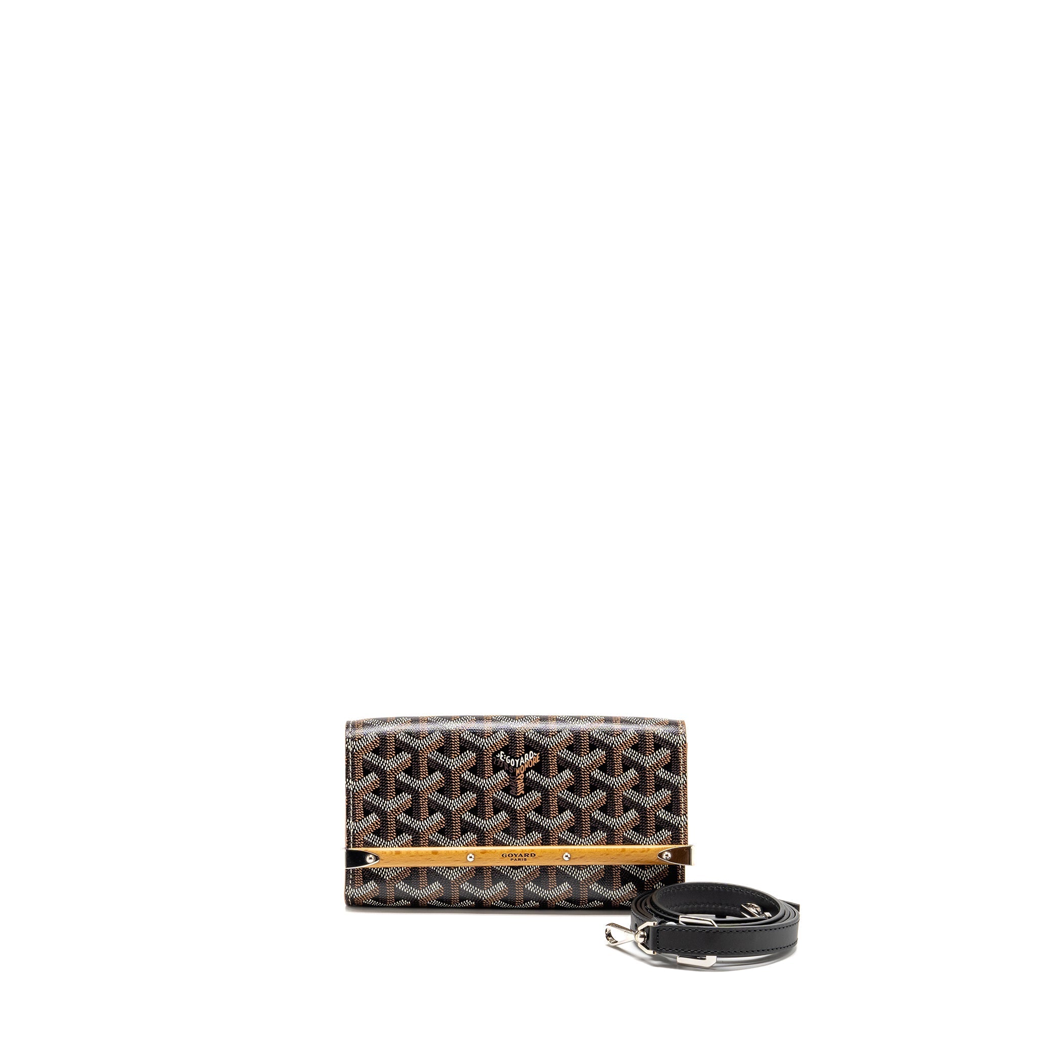 GOYARD MONTE CARLO MINI CASE WITH STRAP GOYARDINE CANVAS/LEATHER BLACK/BROWN SHW