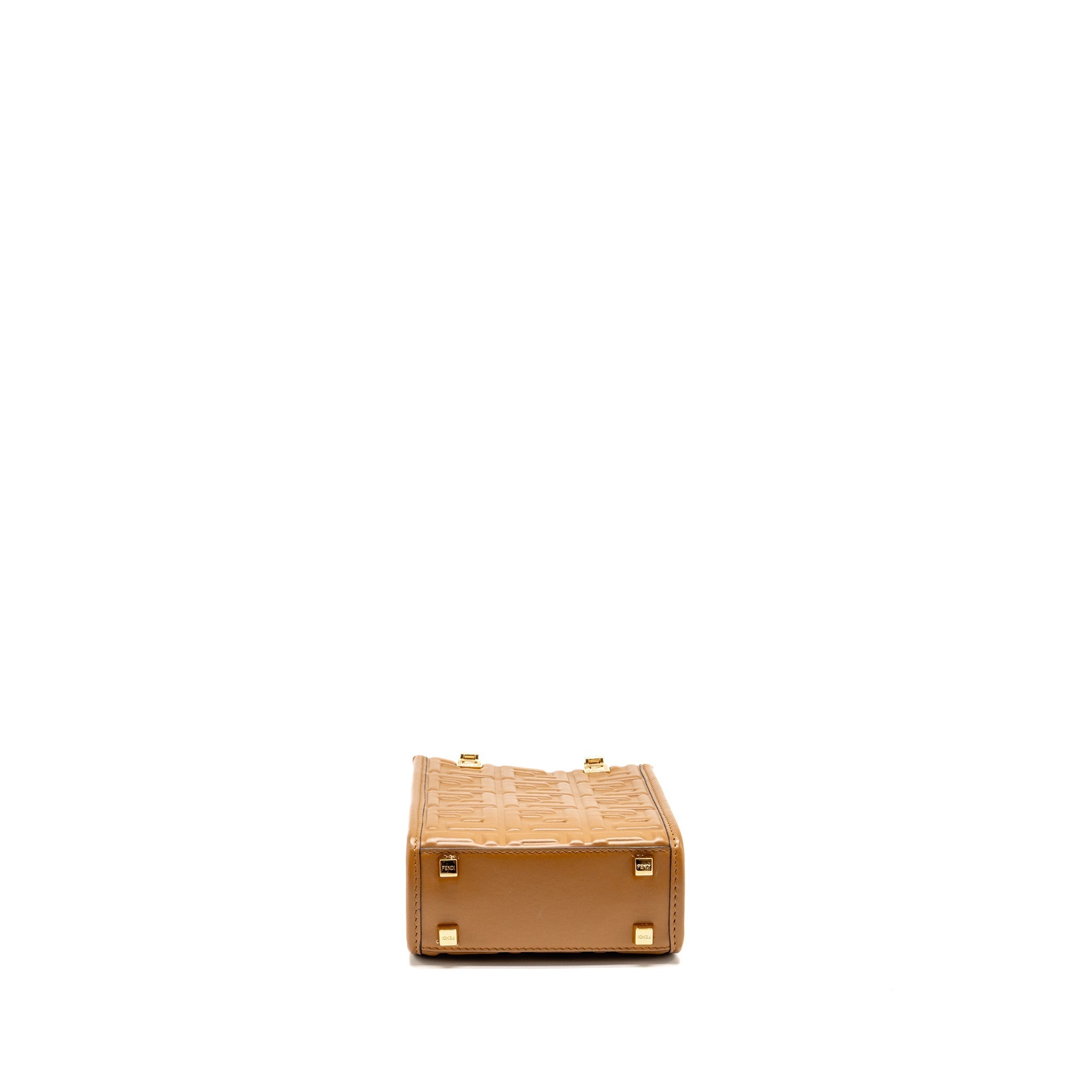 FENDI MINI SUNSHINE SHOPPER BAG FF LEATHER BROWN GHW