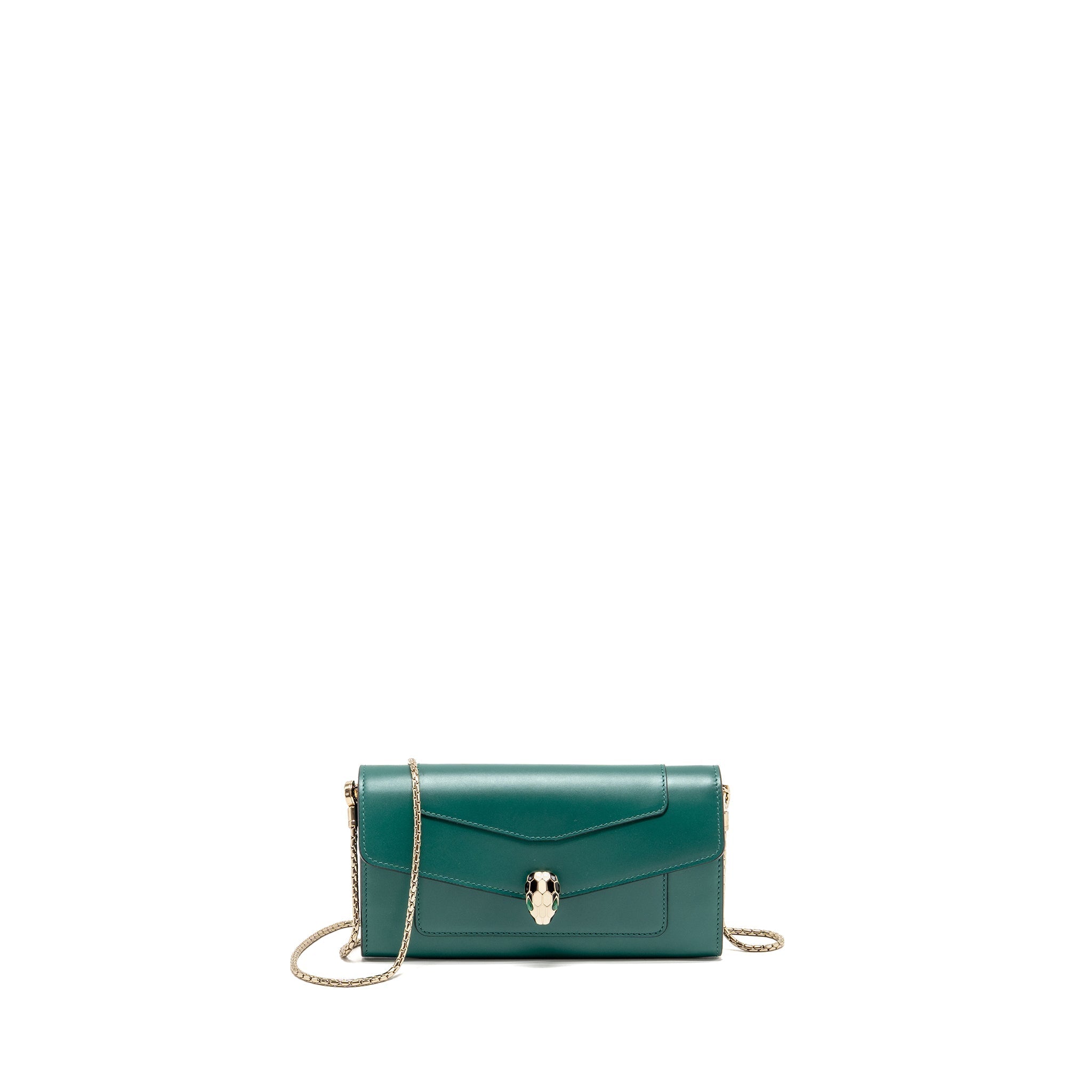 BVLGARI SERPENTI FLAP WALLET WITH CHAIN CALFSKIN GREEN LGHW