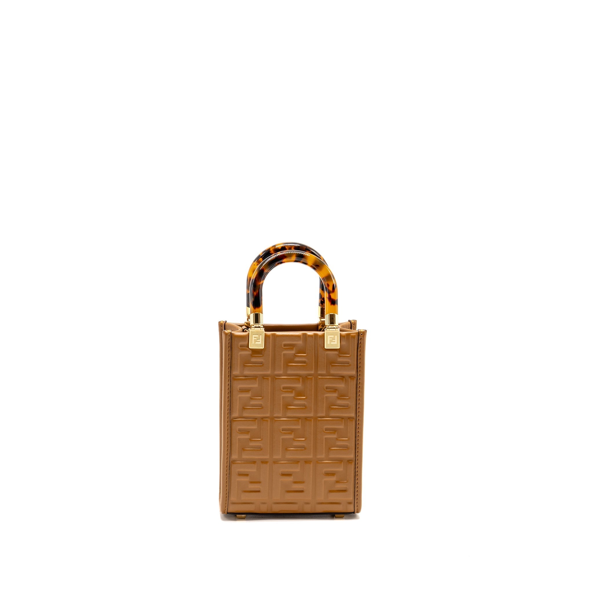 FENDI MINI SUNSHINE SHOPPER BAG FF LEATHER BROWN GHW