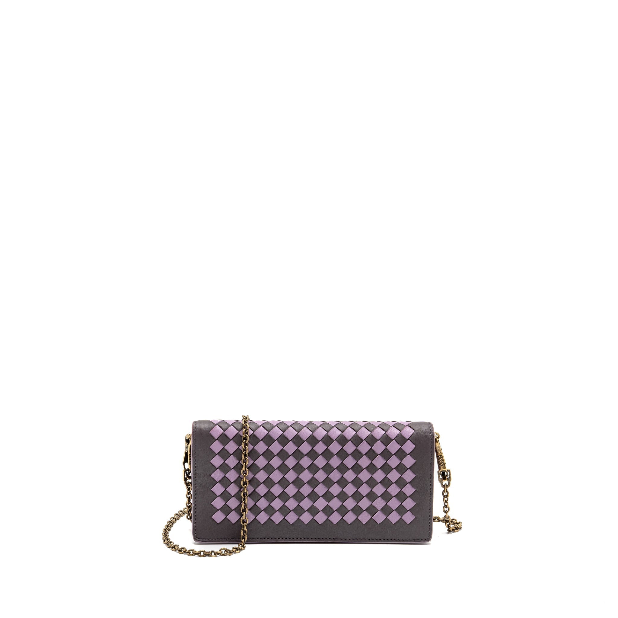 BOTTEGA VENETA INTRECCIATO WALLET ON CHAIN LEATHER PURPLE/GREY GHW