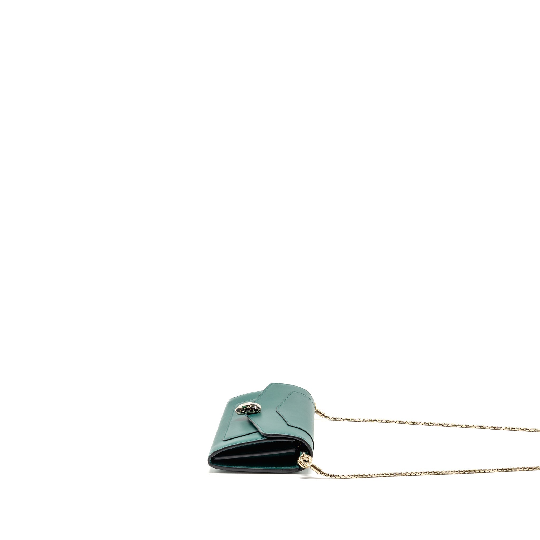 BVLGARI SERPENTI FLAP WALLET WITH CHAIN CALFSKIN GREEN LGHW
