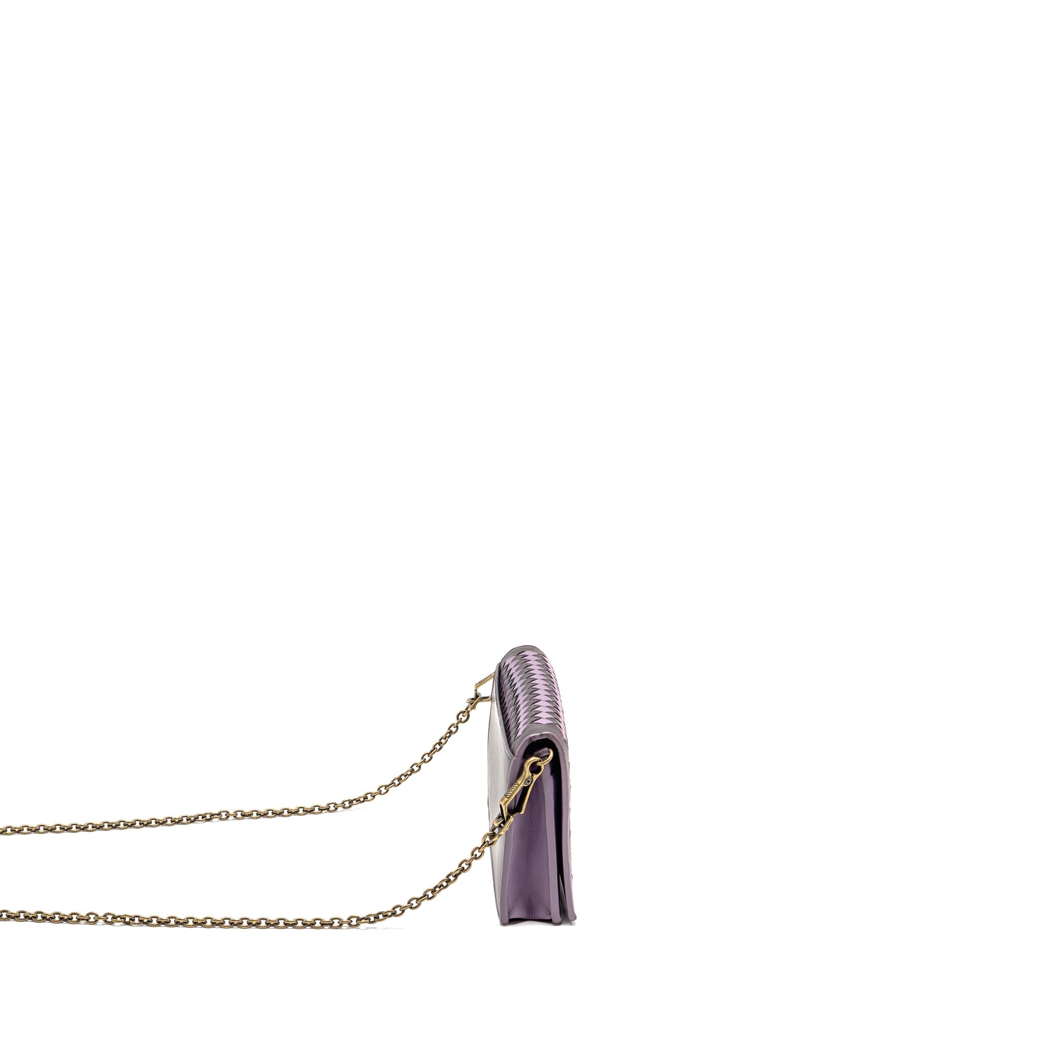 BOTTEGA VENETA INTRECCIATO WALLET ON CHAIN LEATHER PURPLE/GREY GHW