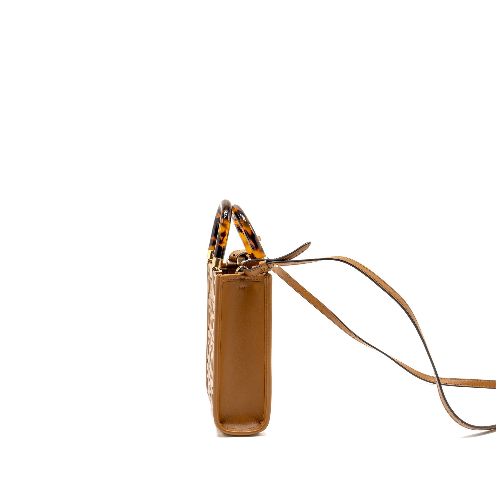 FENDI MINI SUNSHINE SHOPPER BAG FF LEATHER BROWN GHW