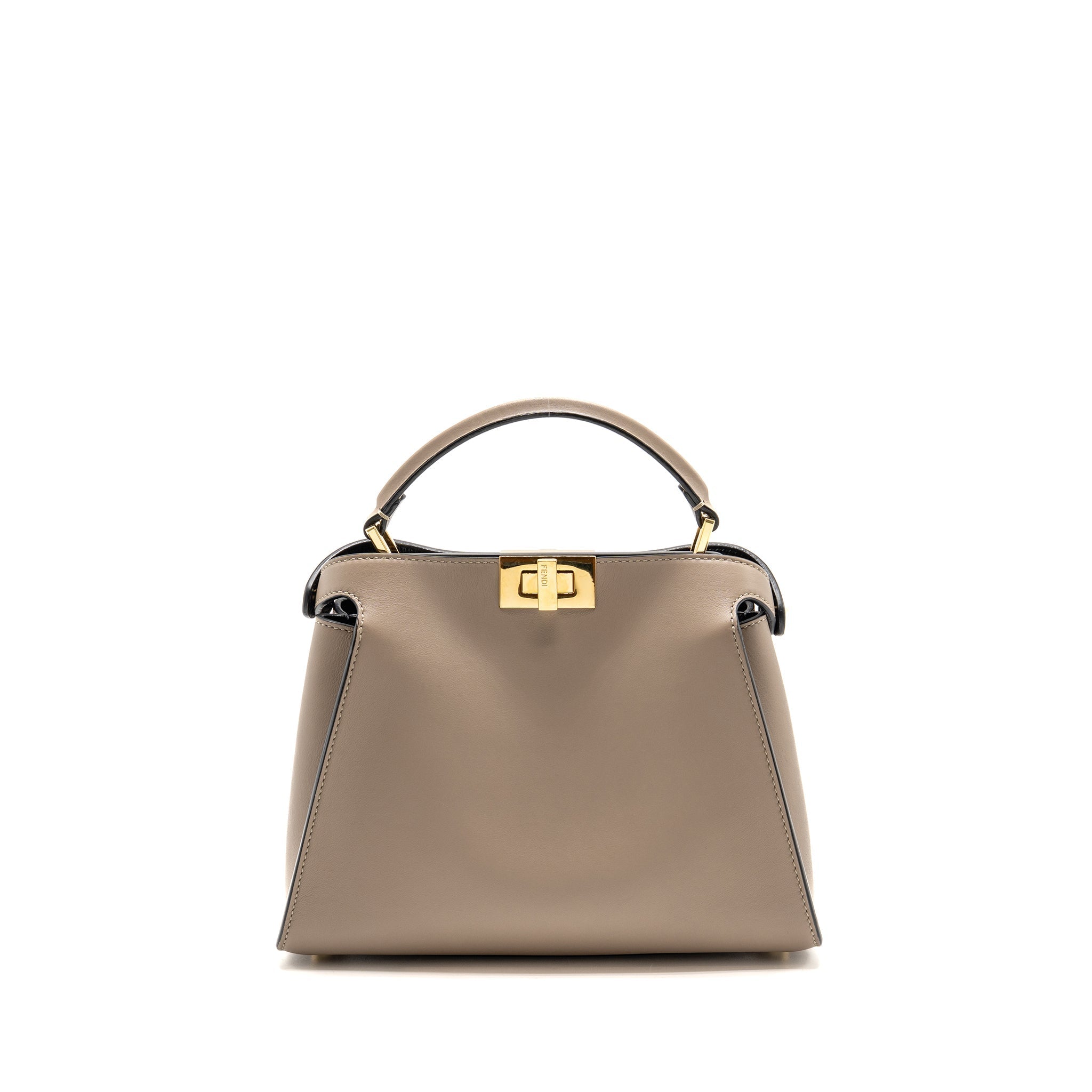 FENDI PEEKABOO ICONIC ESSENTIAL HANDLE BAG CALFSKIN LIGHT GREY GHW