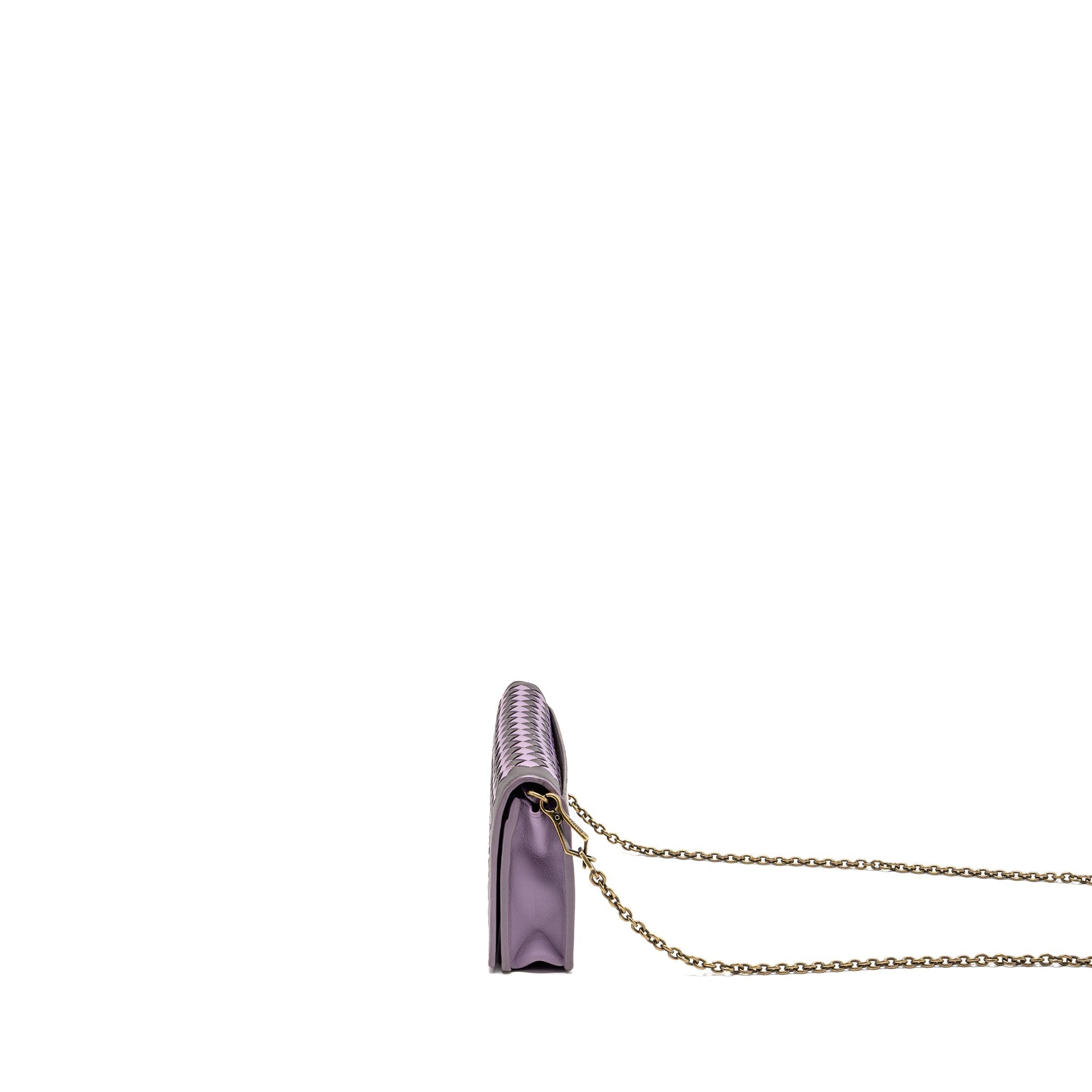 BOTTEGA VENETA INTRECCIATO WALLET ON CHAIN LEATHER PURPLE/GREY GHW
