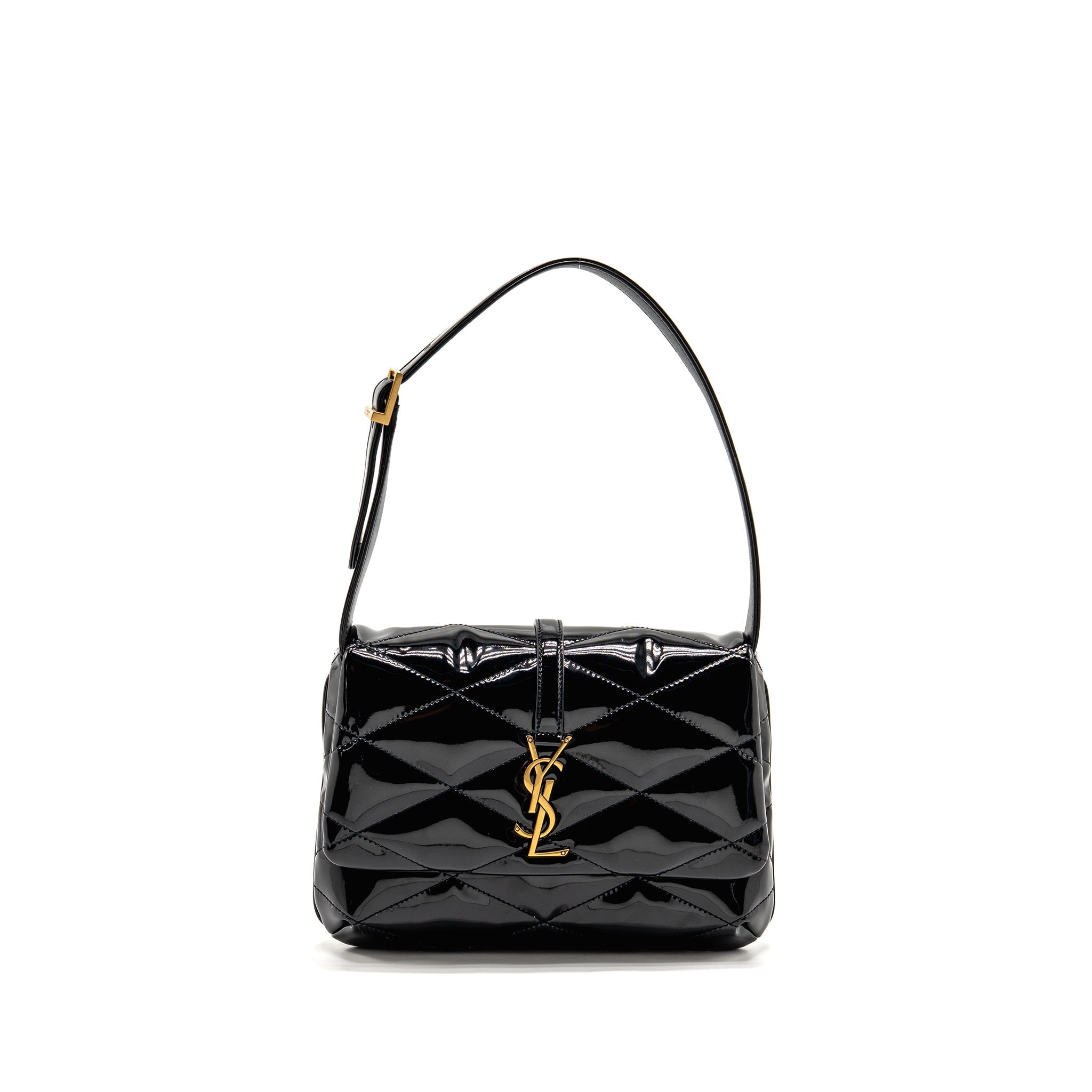SAINT LAURENT/YSL LE 5 A 7 QUILTED SHOULDER BAG PATENT BLACK GHW
