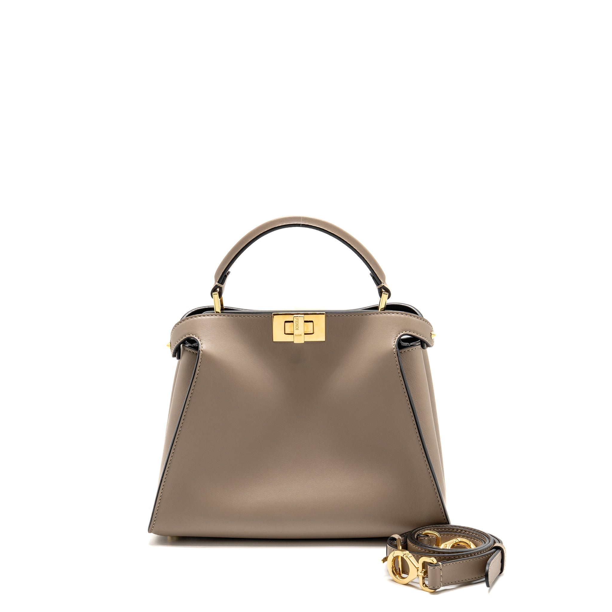 FENDI PEEKABOO ICONIC ESSENTIAL HANDLE BAG CALFSKIN LIGHT GREY GHW