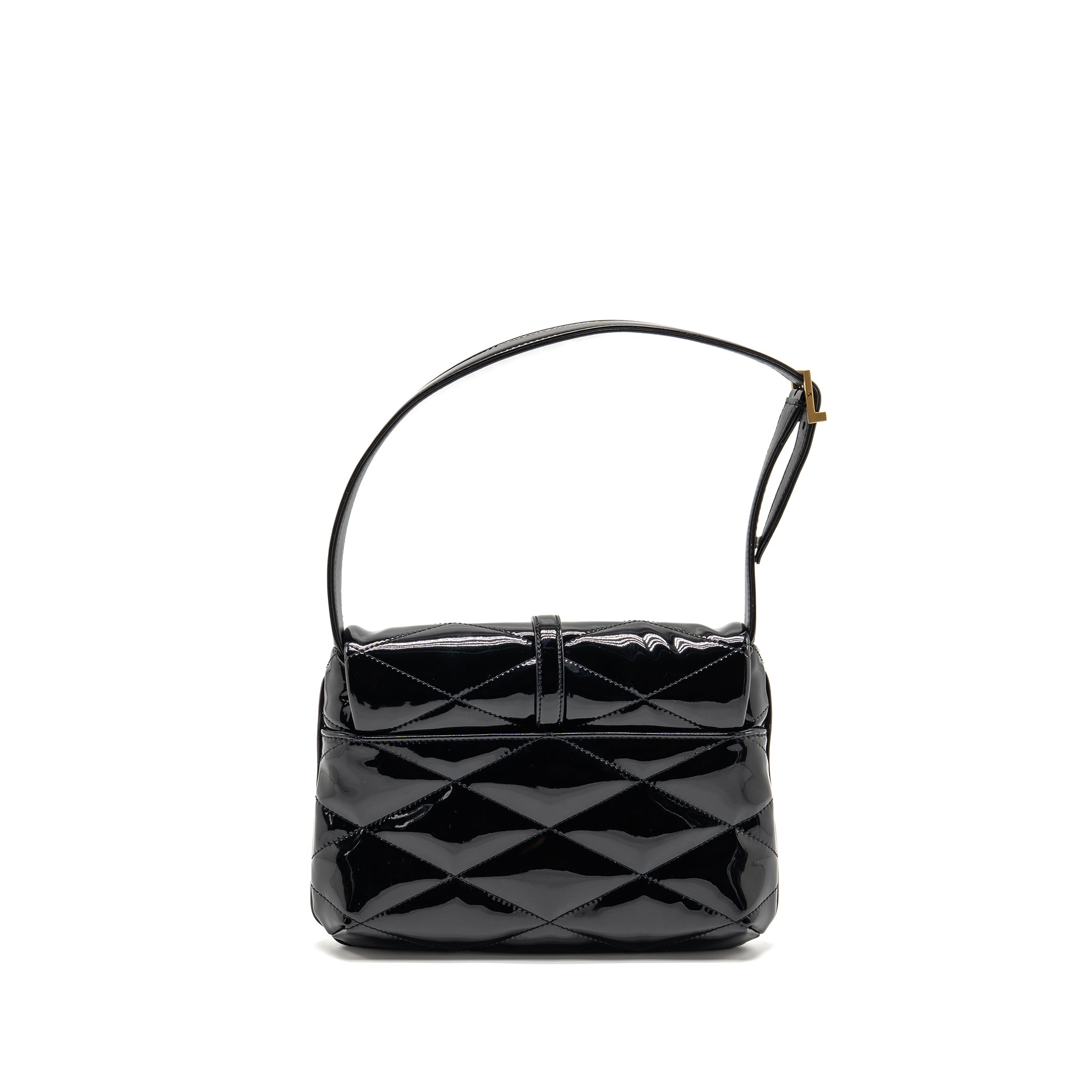 SAINT LAURENT/YSL LE 5 A 7 QUILTED SHOULDER BAG PATENT BLACK GHW