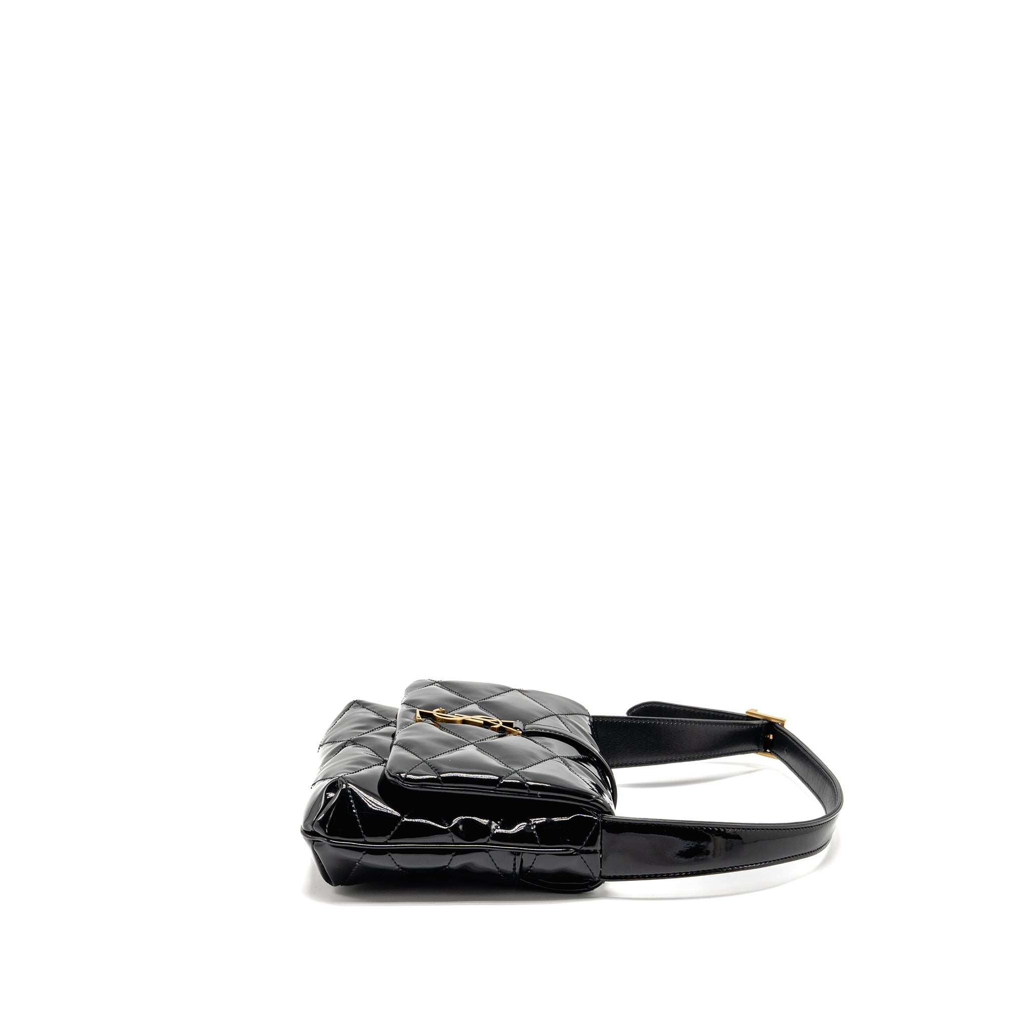 SAINT LAURENT/YSL LE 5 A 7 QUILTED SHOULDER BAG PATENT BLACK GHW