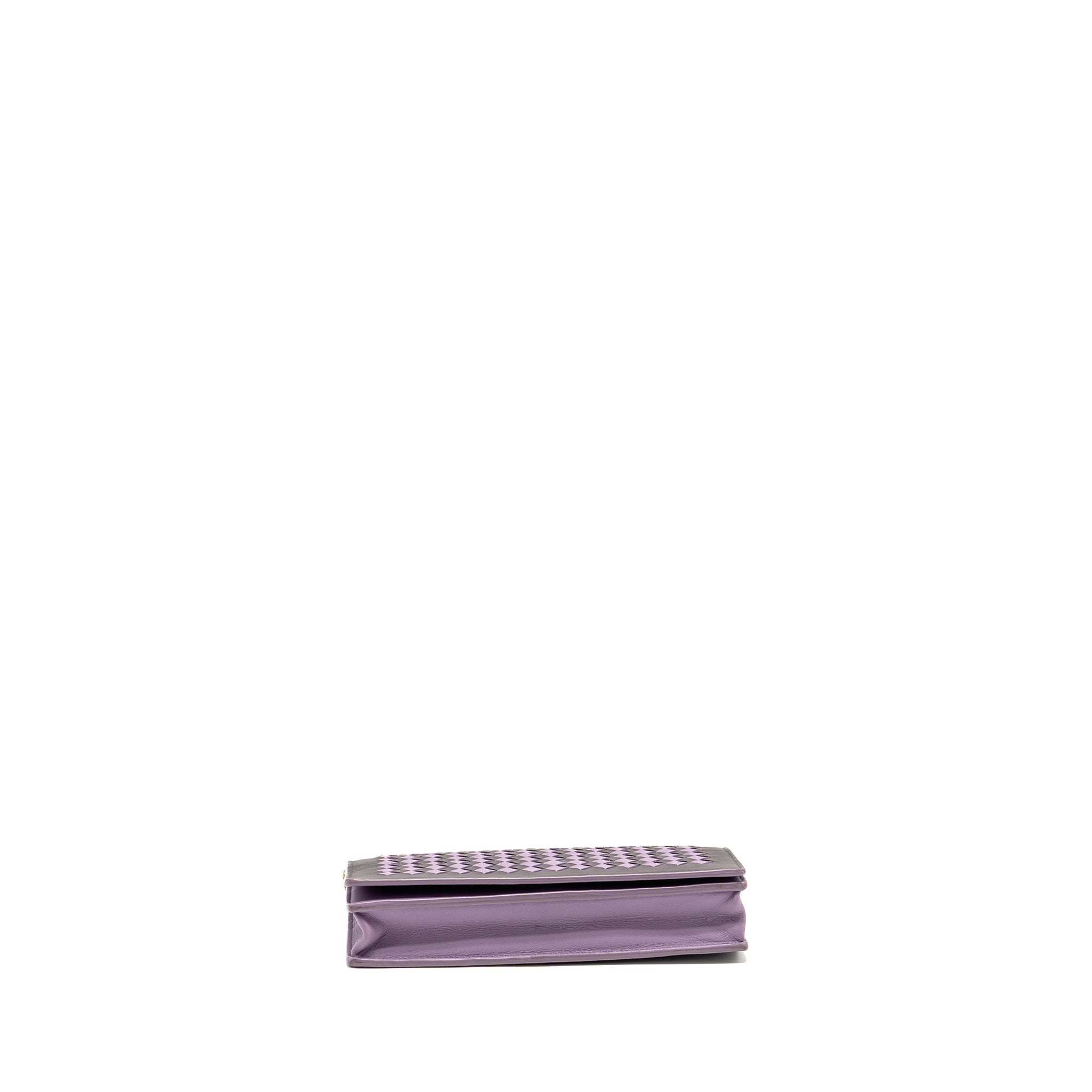 BOTTEGA VENETA INTRECCIATO WALLET ON CHAIN LEATHER PURPLE/GREY GHW