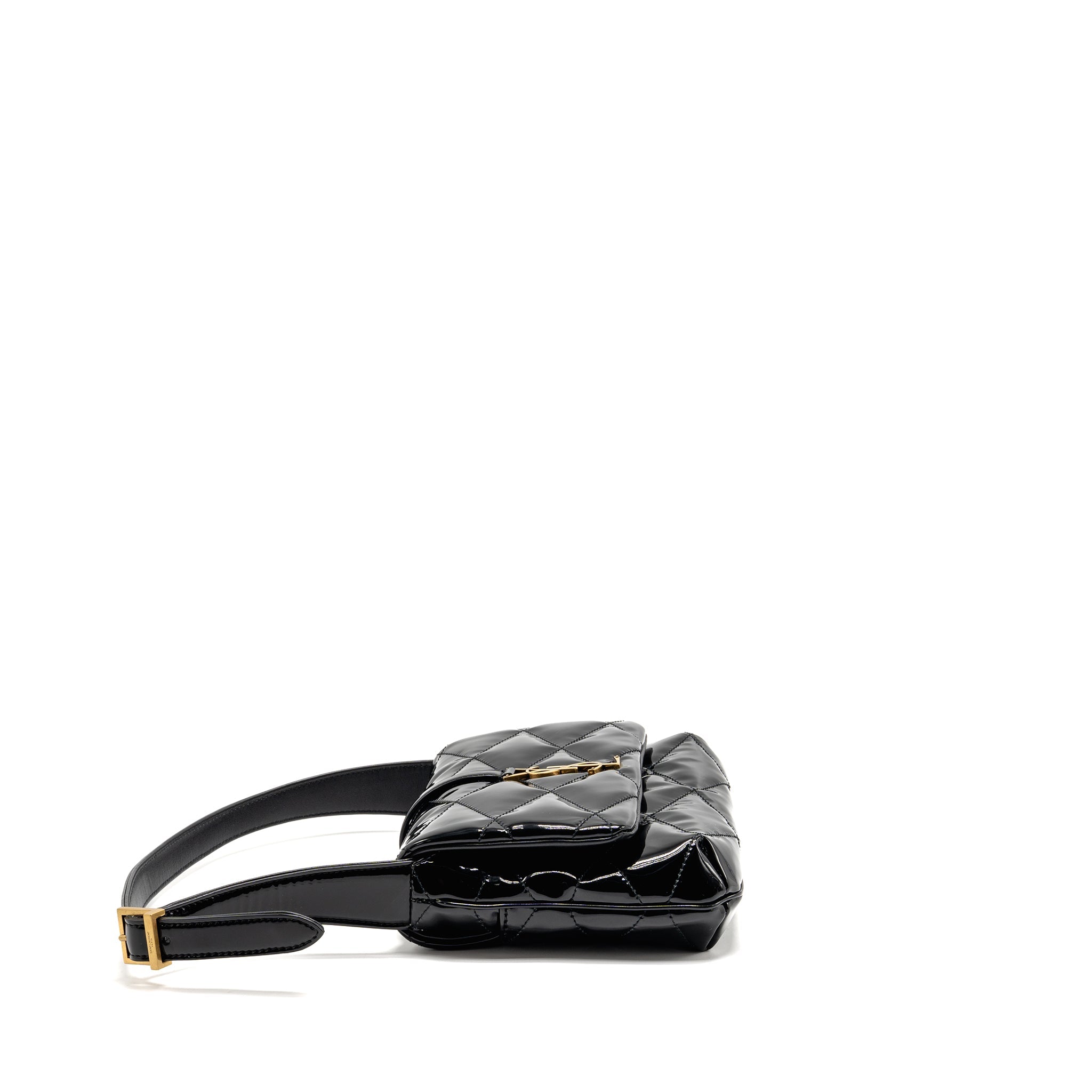 SAINT LAURENT/YSL LE 5 A 7 QUILTED SHOULDER BAG PATENT BLACK GHW