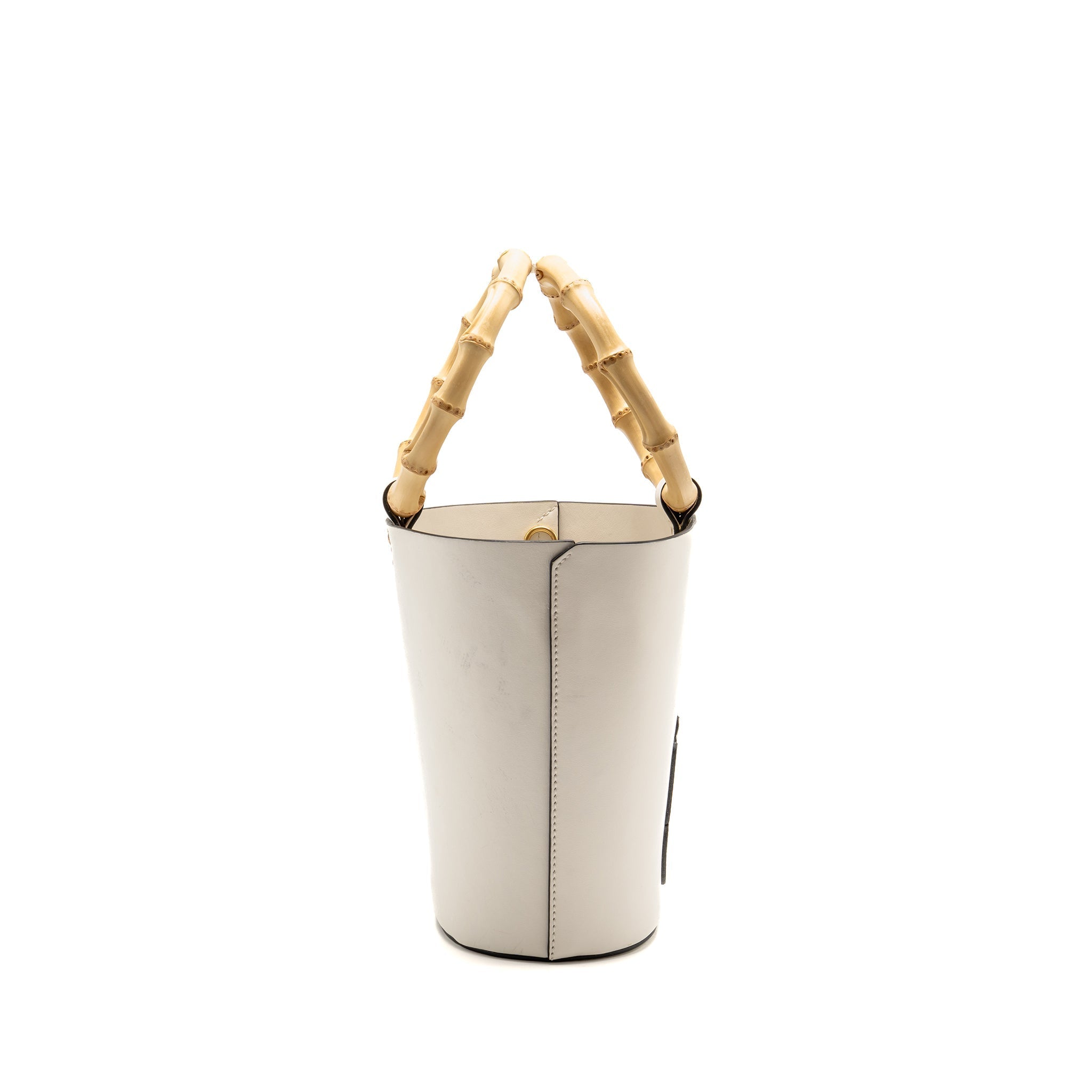 MIU MIU CITY SPORT BAMBOO HANDLE BUCKET BAG LEATHER WHITE GHW