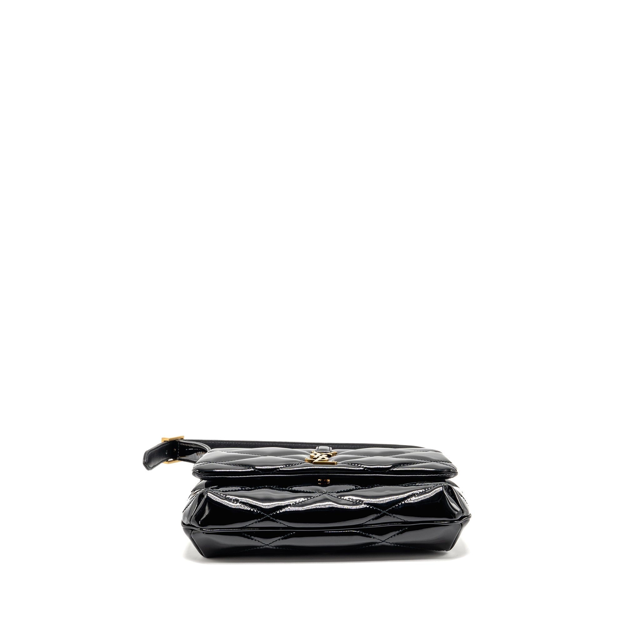 SAINT LAURENT/YSL LE 5 A 7 QUILTED SHOULDER BAG PATENT BLACK GHW