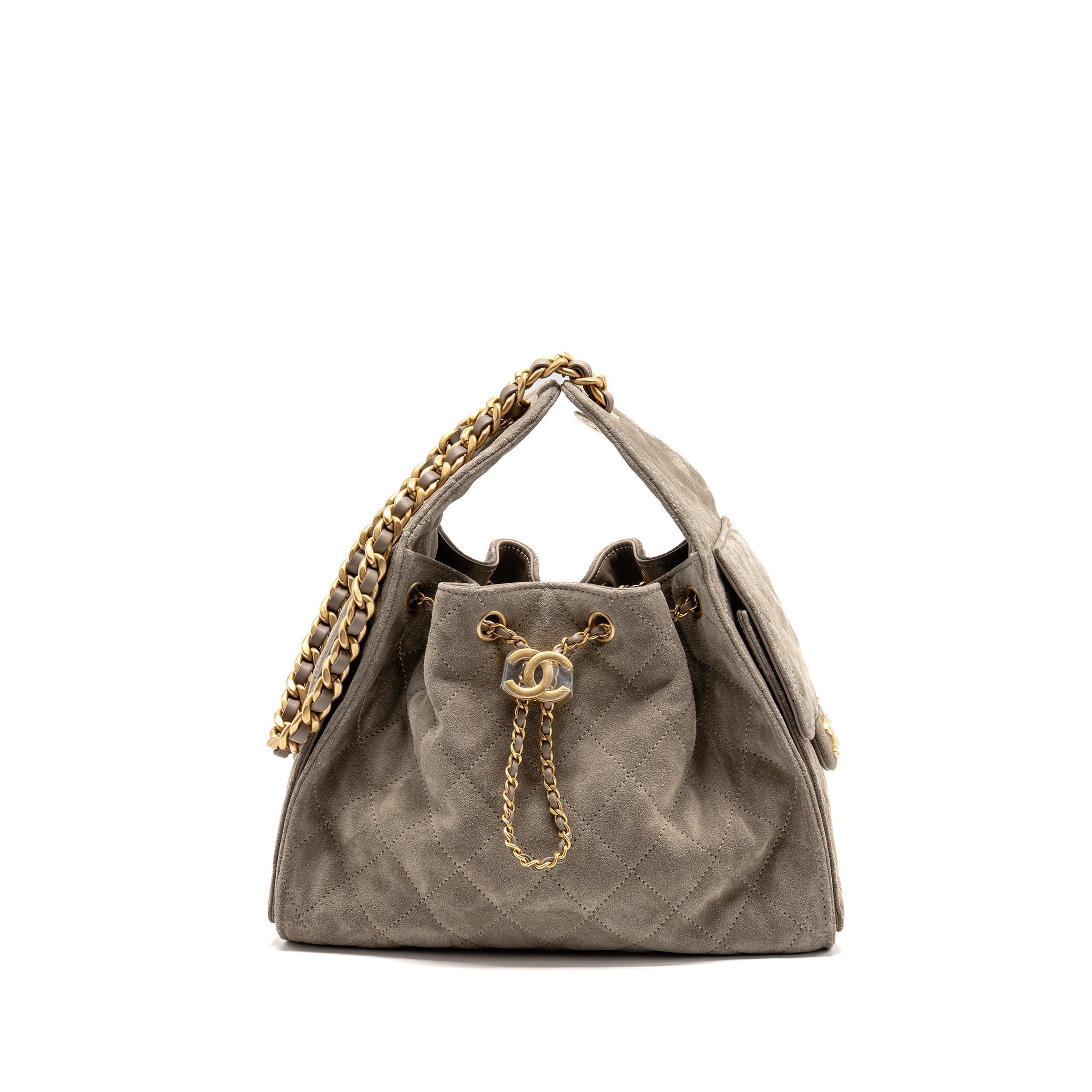 CHANEL SMALL 25 BAG SUEDE GREY GHW (MICROCHIP)