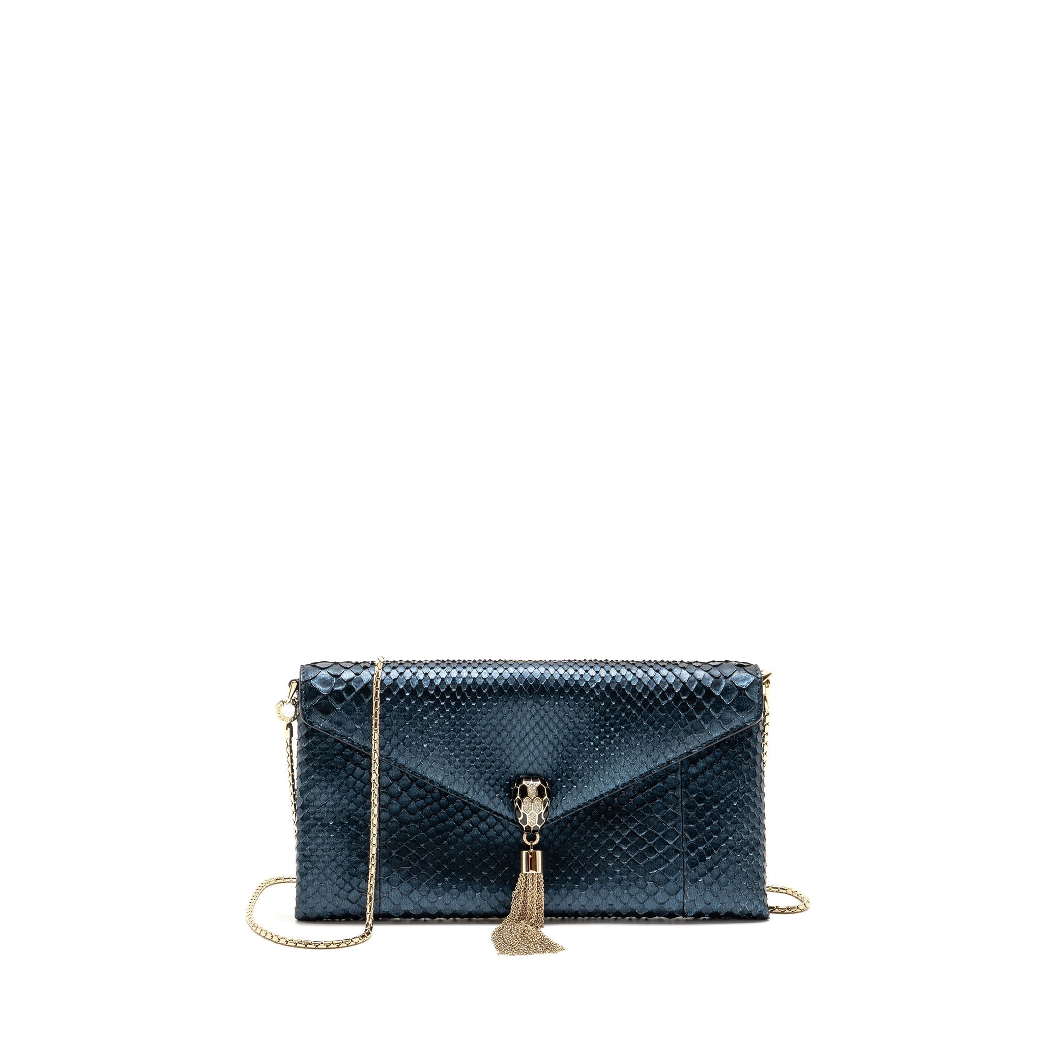 BVLGARI CLUTCH BAG PYTHON/NAPPA ROYAL SAPPHIRE/BLACK LGHW