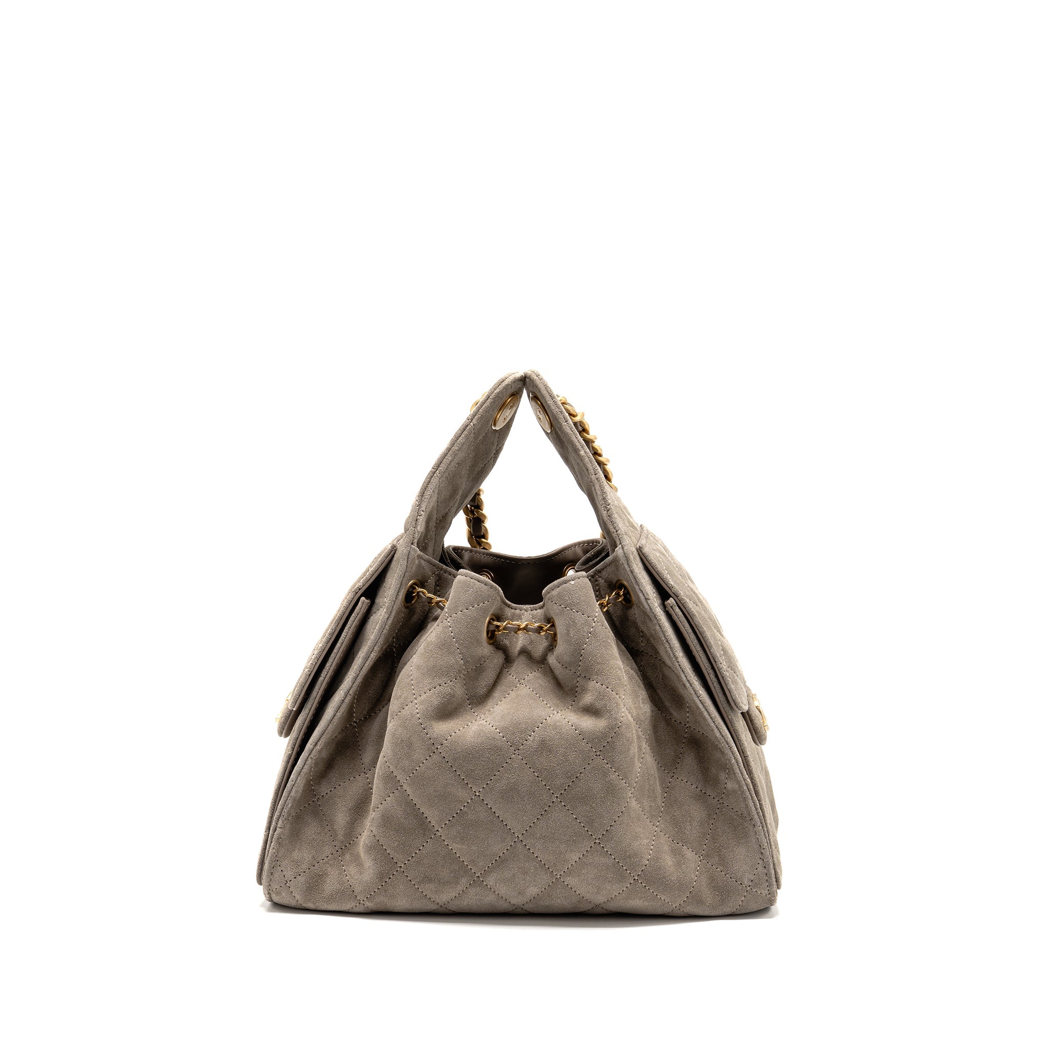 CHANEL SMALL 25 BAG SUEDE GREY GHW (MICROCHIP)