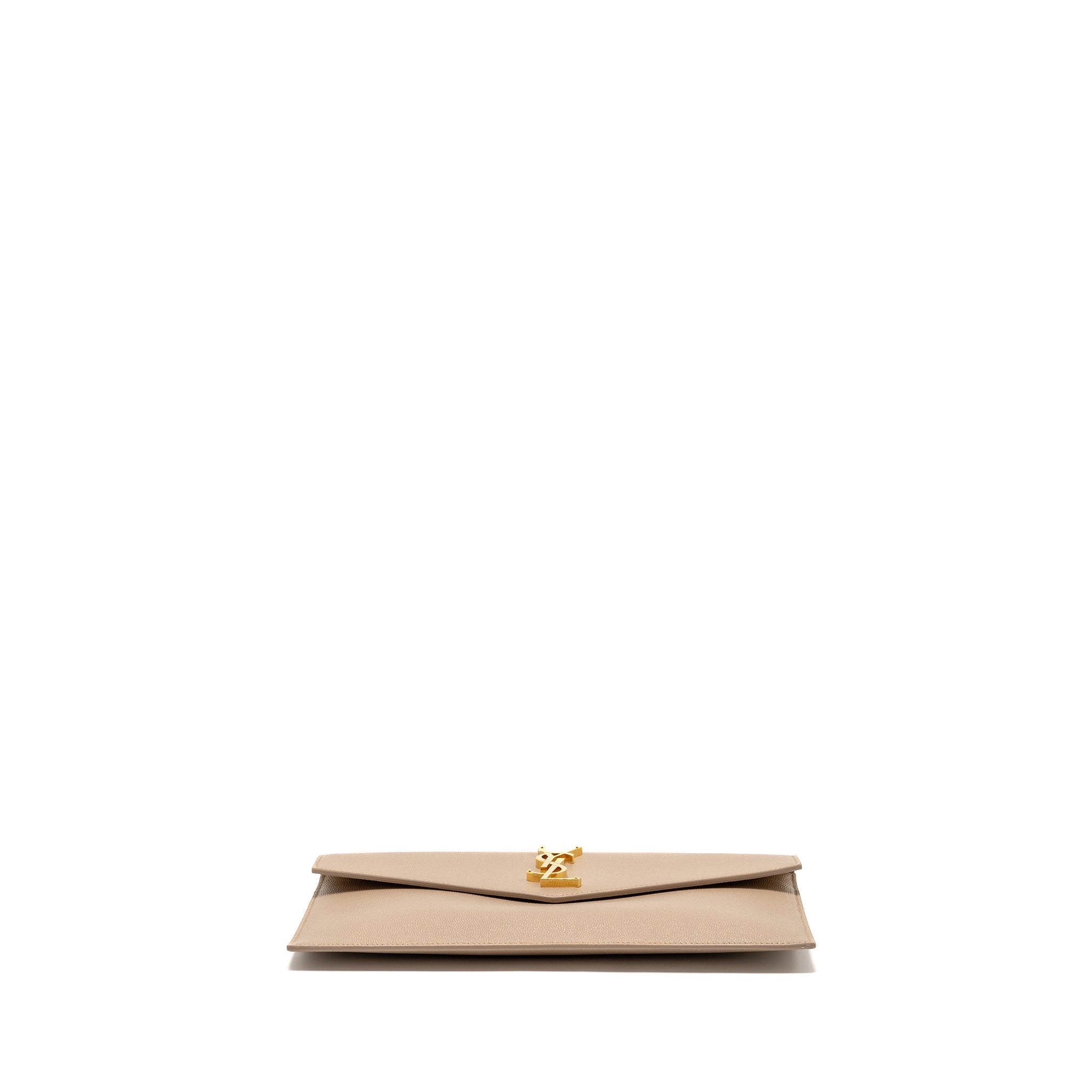 SAINT LAURENT UPTOWN CLUTCH GRAINED CALFSKIN BEIGE GHW