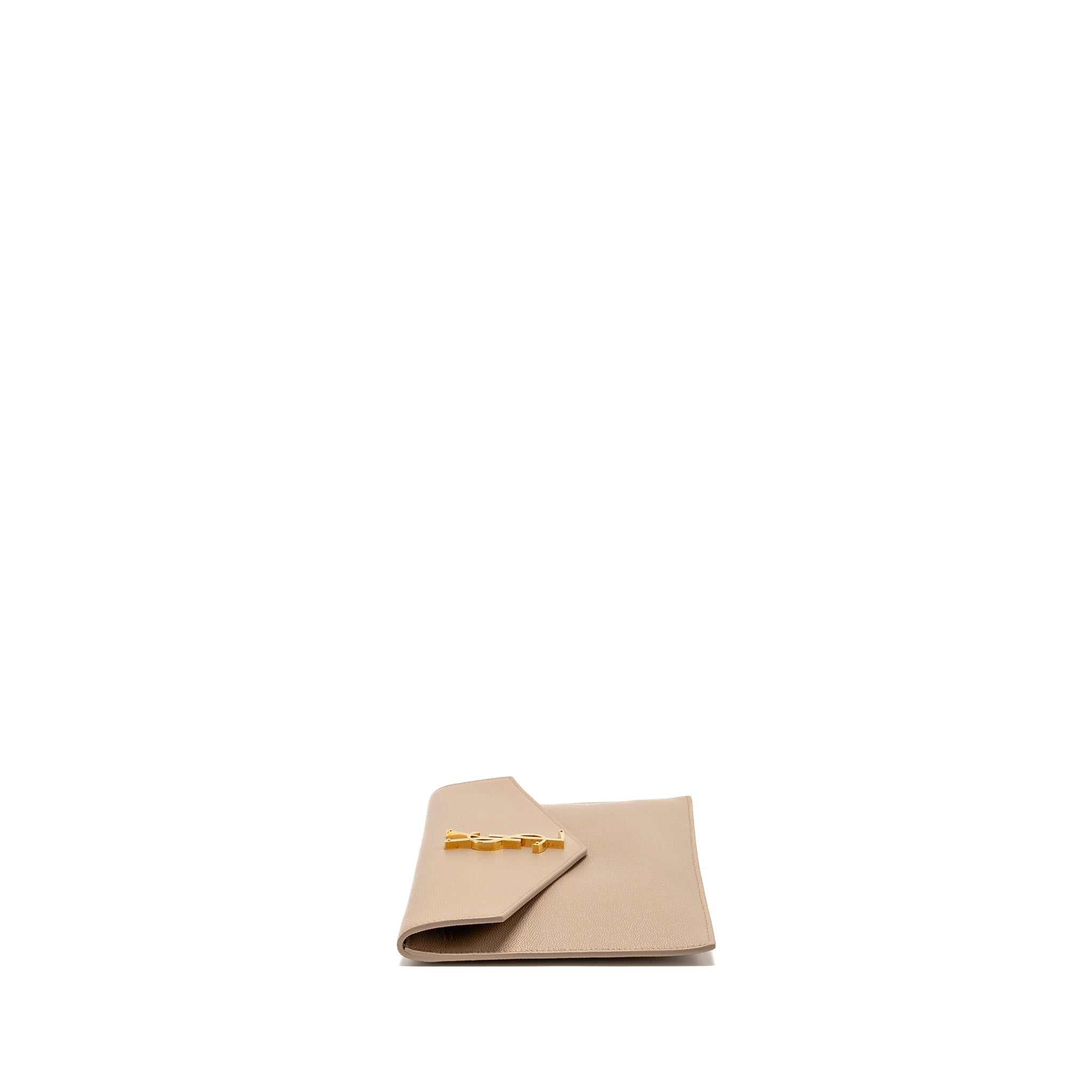 SAINT LAURENT UPTOWN CLUTCH GRAINED CALFSKIN BEIGE GHW