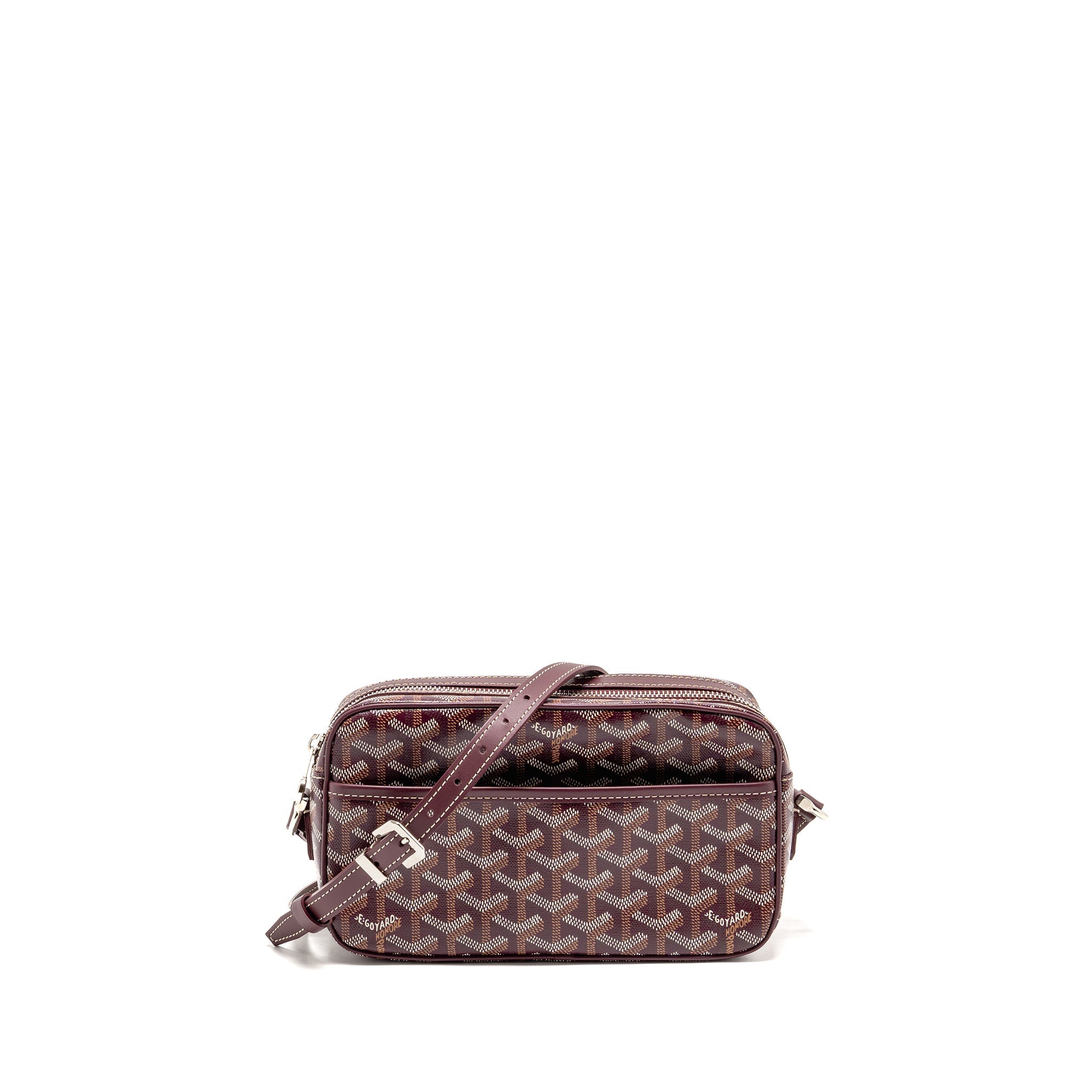 GOYARD CAP-VERT PM BAG GOYARDINE CANVAS/CERVON CALFSKIN BURGUNDY SHW