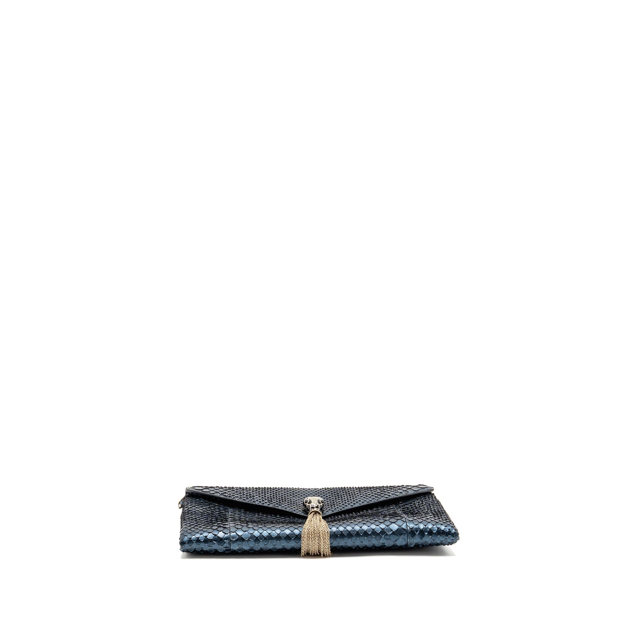 BVLGARI CLUTCH BAG PYTHON/NAPPA ROYAL SAPPHIRE/BLACK LGHW